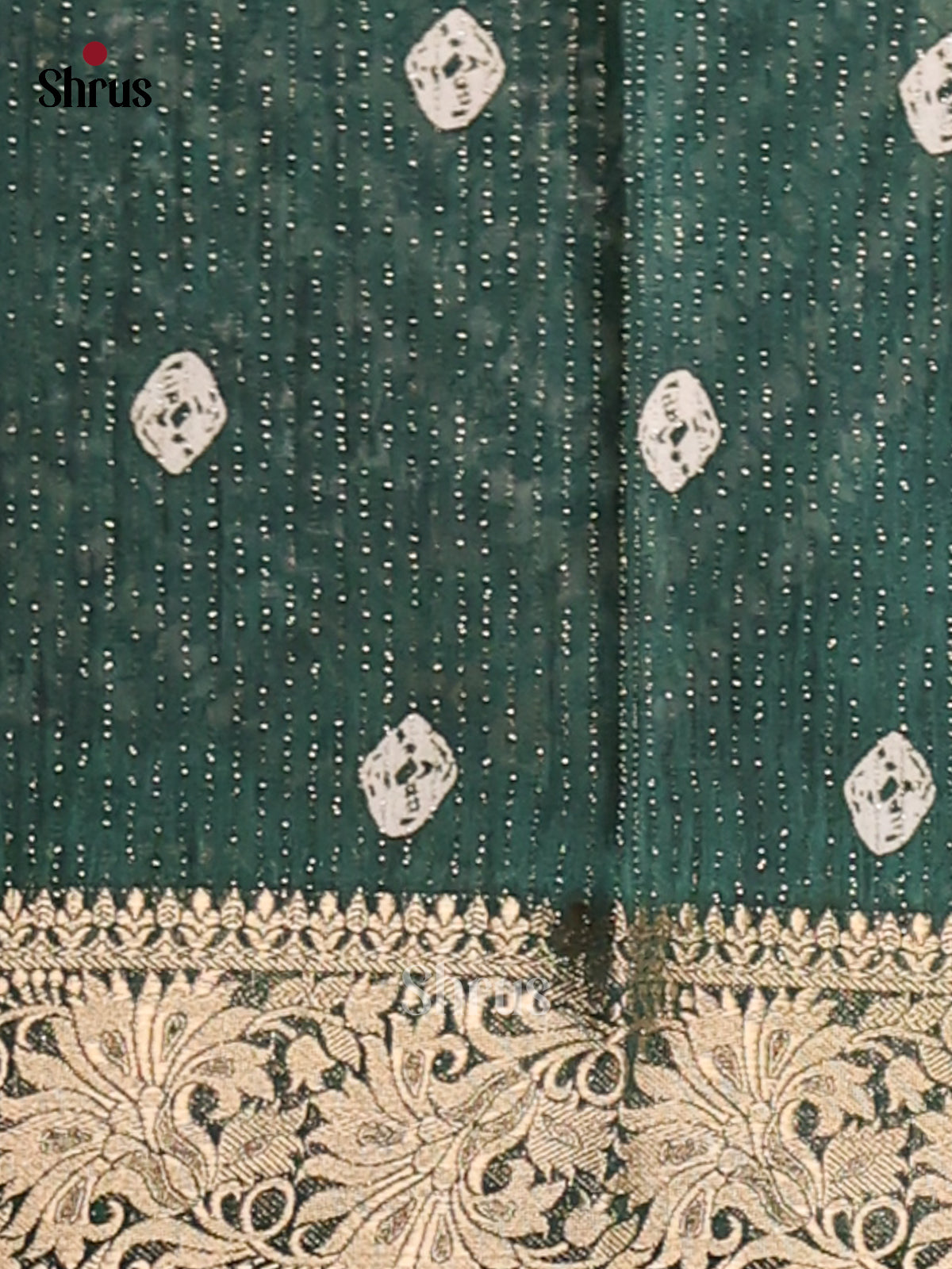 Dark Green - Semi Crepe Saree - Shop on Shrus.com