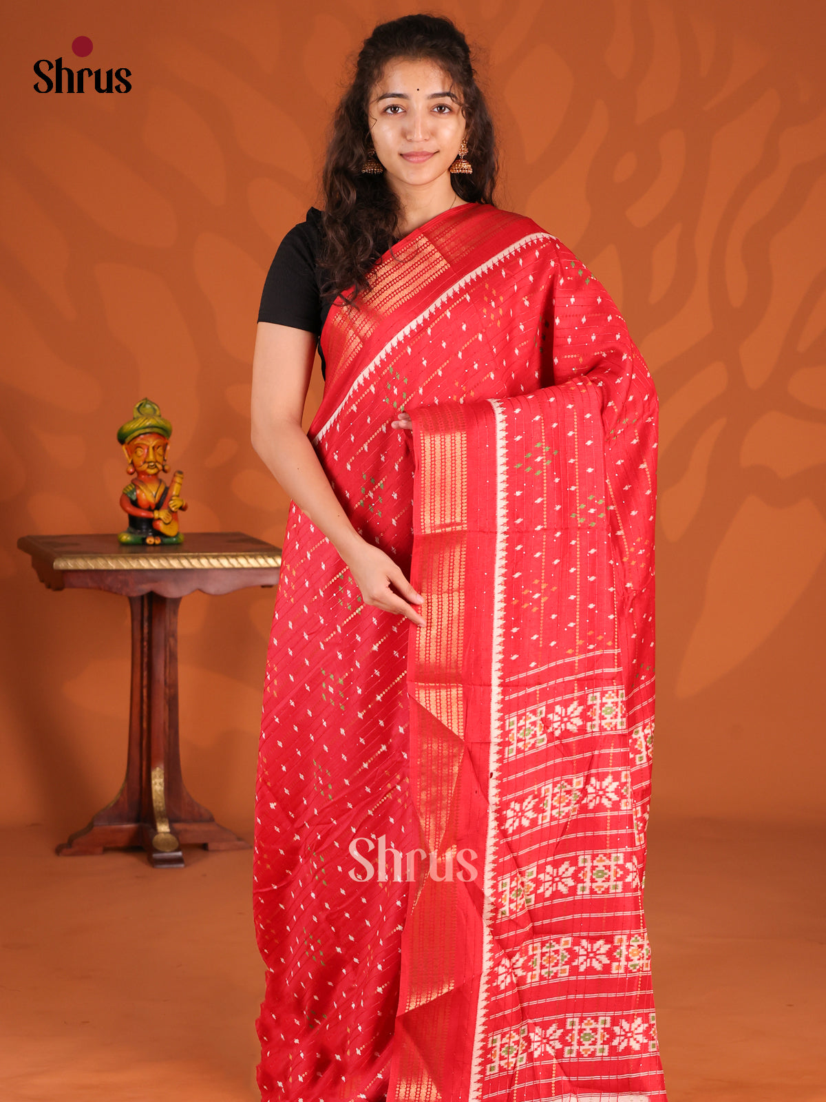 Red - Semi Crepe Saree - Shop on Shrus.com