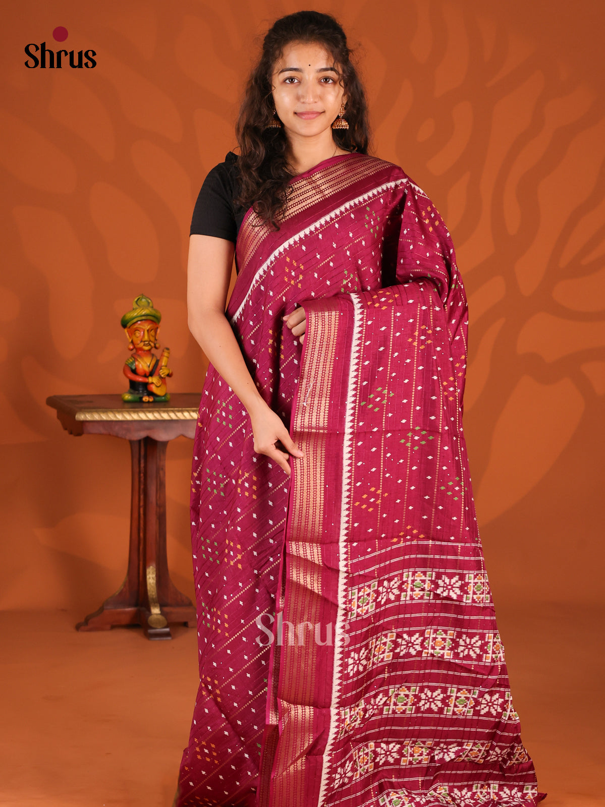 Maroon- Semi Crepe Saree - Shop on Shrus.com