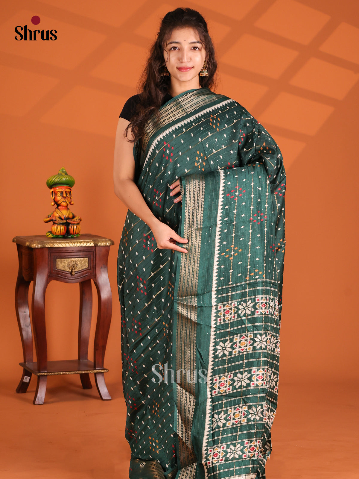 Green - Semi Crepe Saree - Shop on Shrus.com