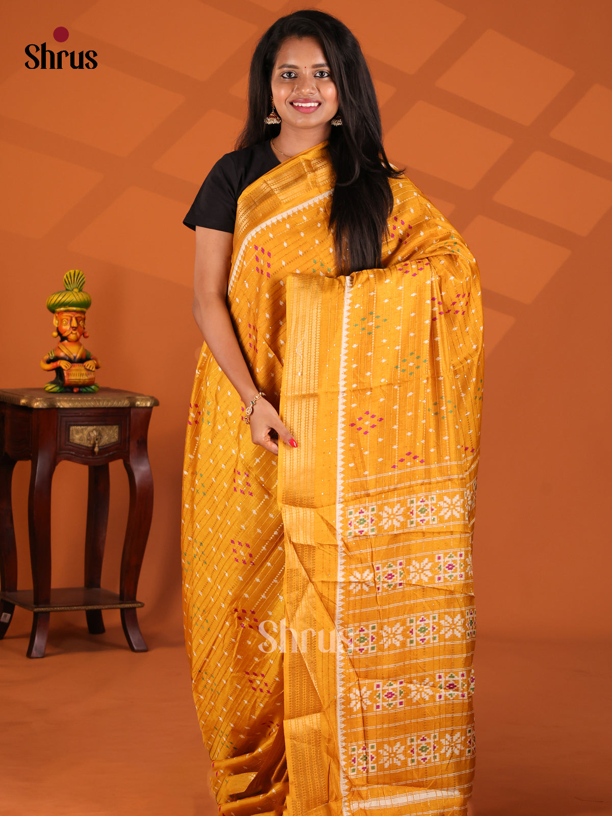Mustard - Semi Crepe Saree - Shop on Shrus.com
