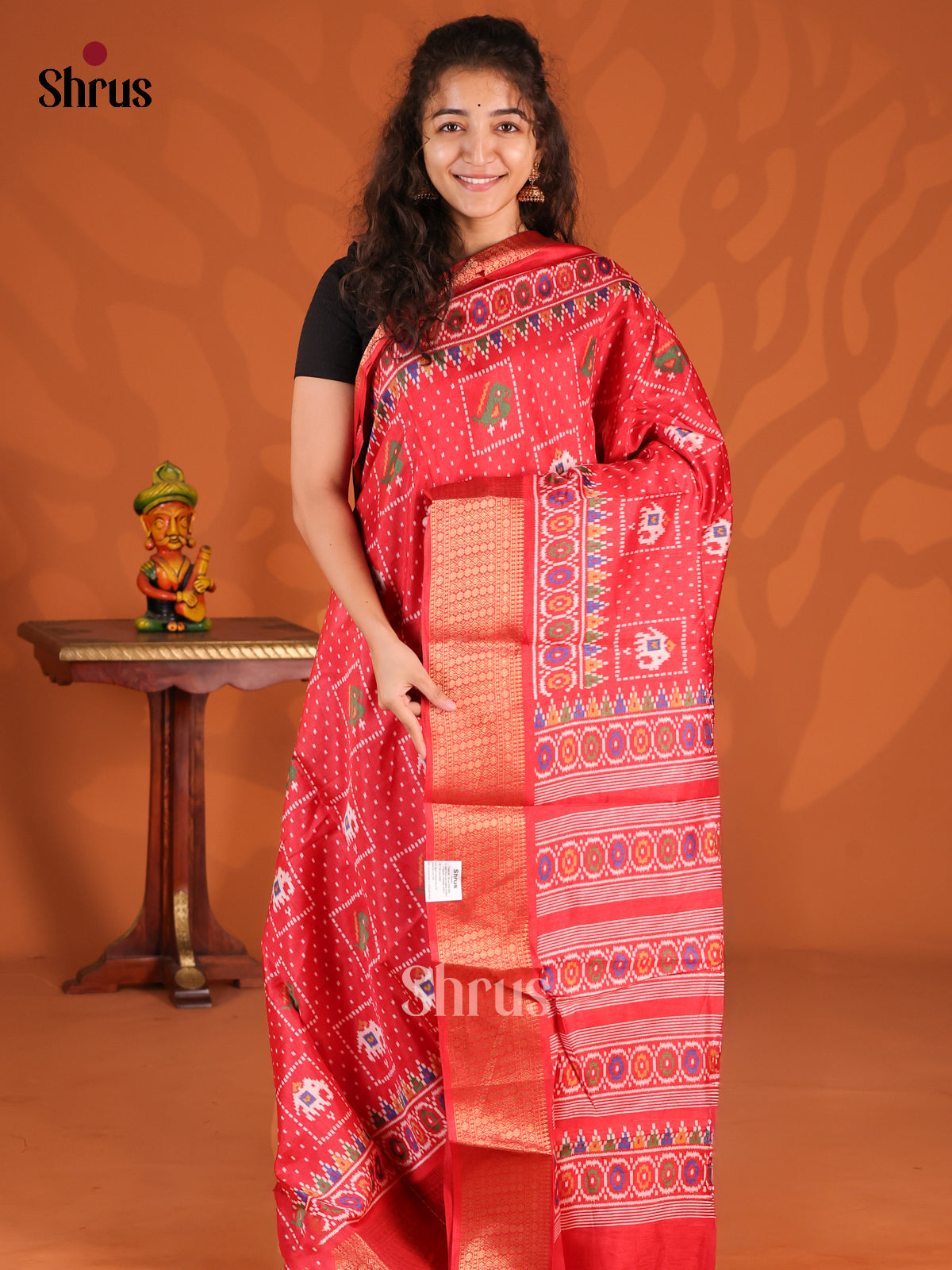 Red - Semi Crepe Saree - Shop on Shrus.com