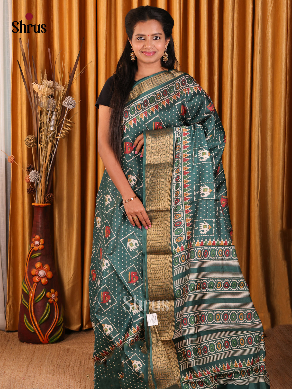 Green - Semi Crepe Saree - Shop on Shrus.com