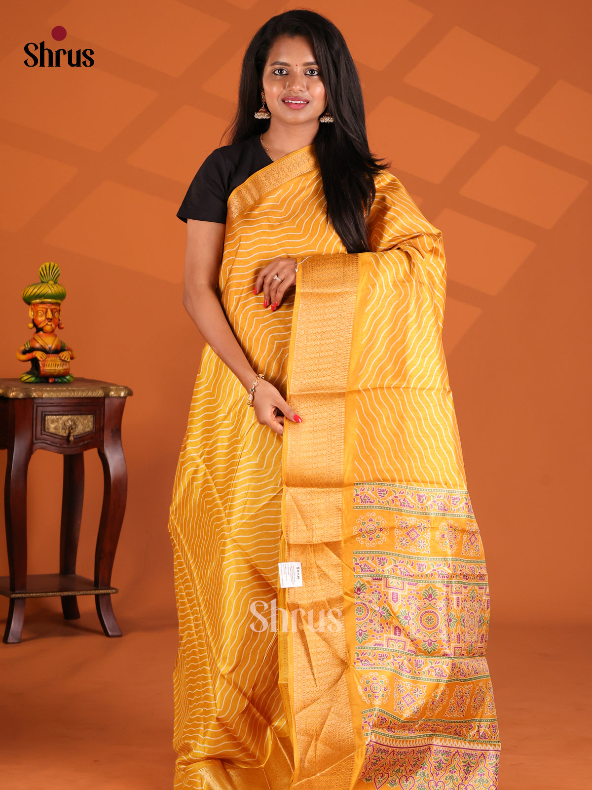 Mustard - Semi Crepe Saree - Shop on Shrus.com