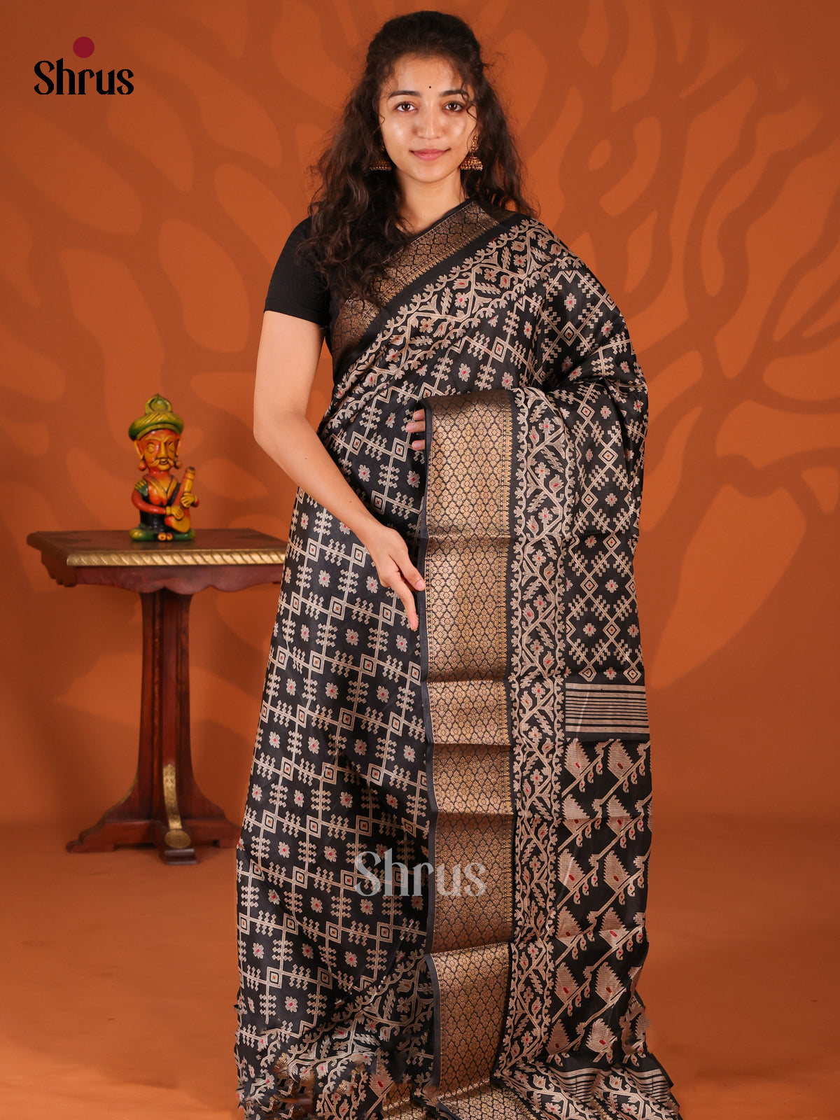 Black - Semi Crepe Saree - Shop on Shrus.com