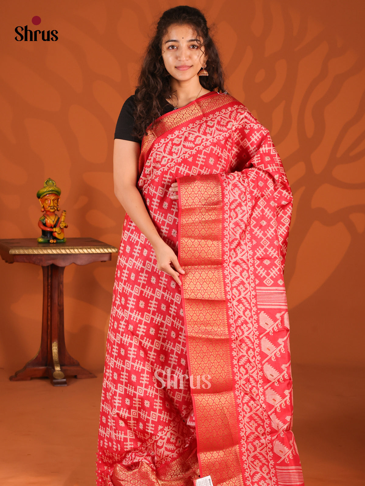 Red - Semi Crepe Saree - Shop on Shrus.com