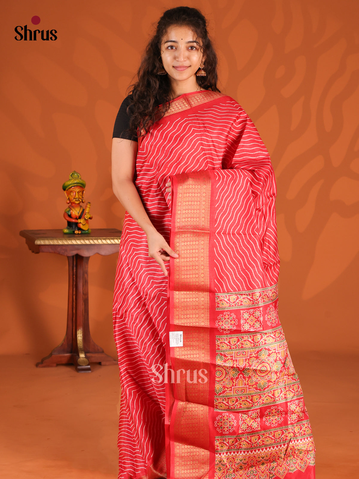 Red- Semi Crepe Saree - Shop on Shrus.com
