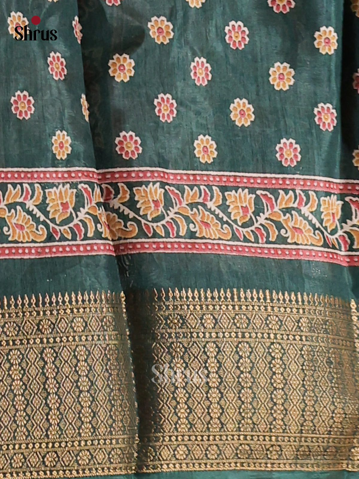 Dark Green - Semi Crepe Saree - Shop on Shrus.com