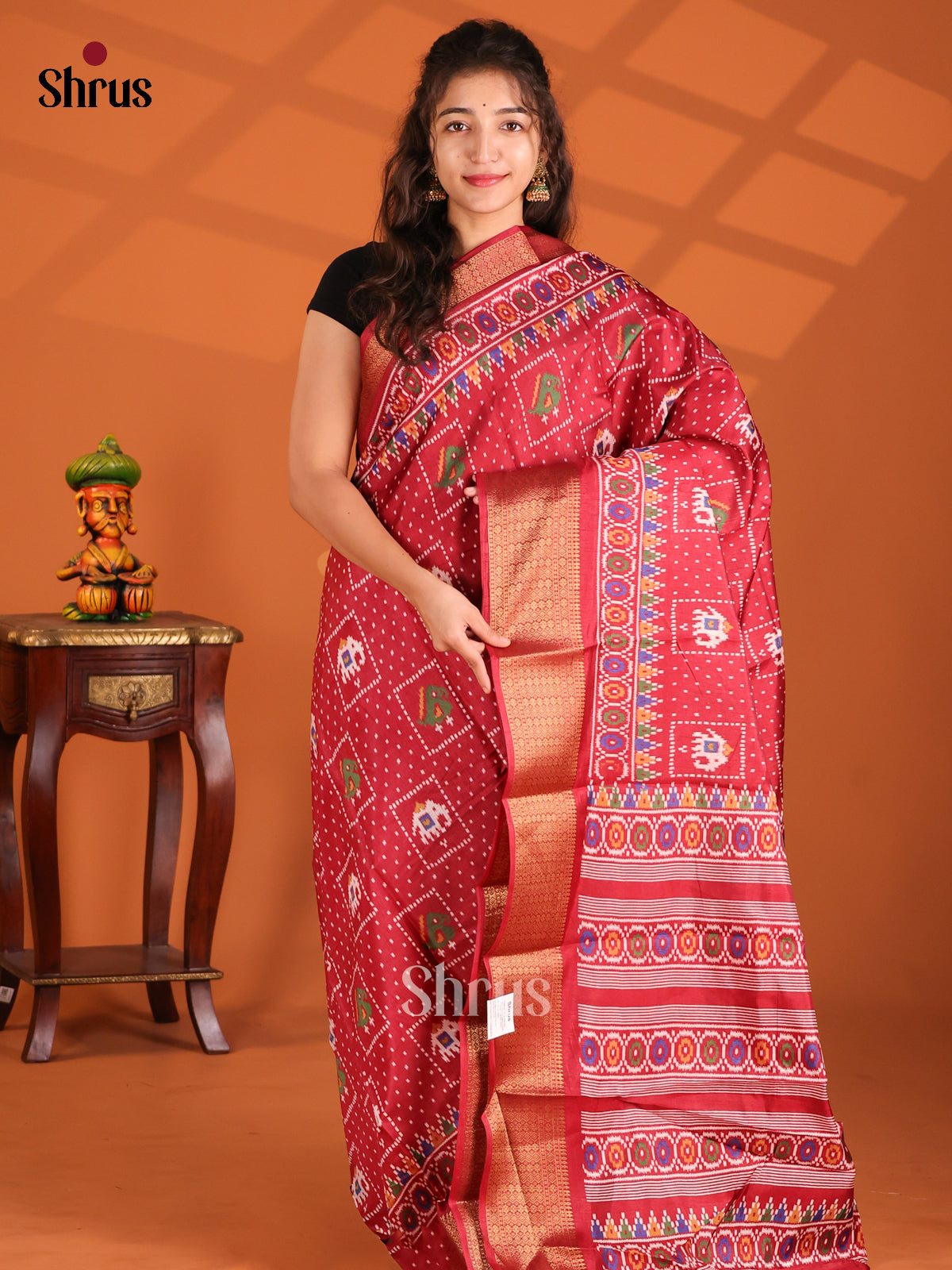 Red- Semi Crepe Saree - Shop on Shrus.com