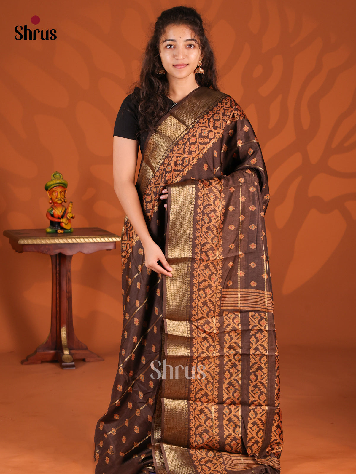 Brown - Semi Crepe Saree - Shop on Shrus.com