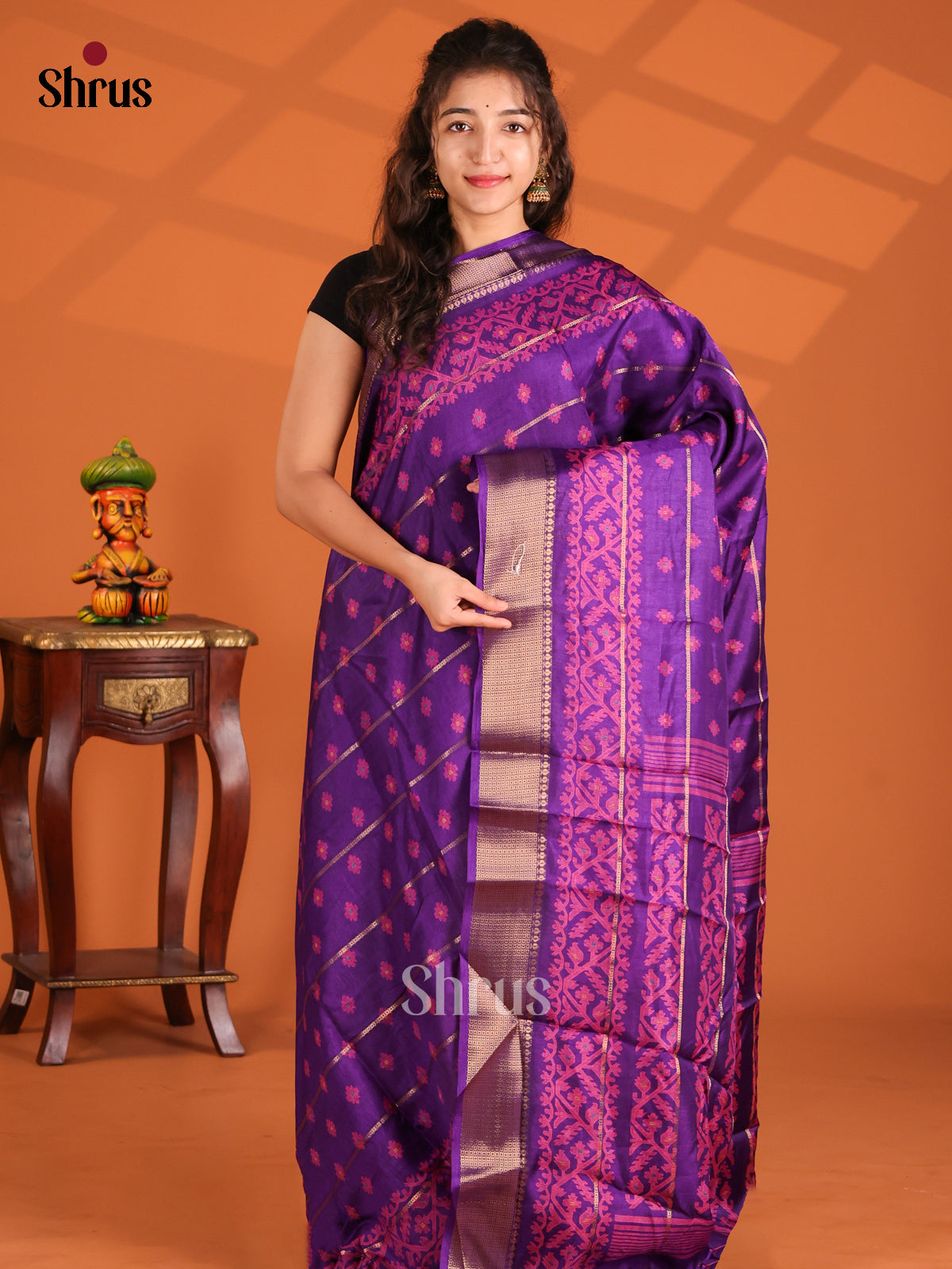 Violet - Semi Crepe Saree - Shop on Shrus.com