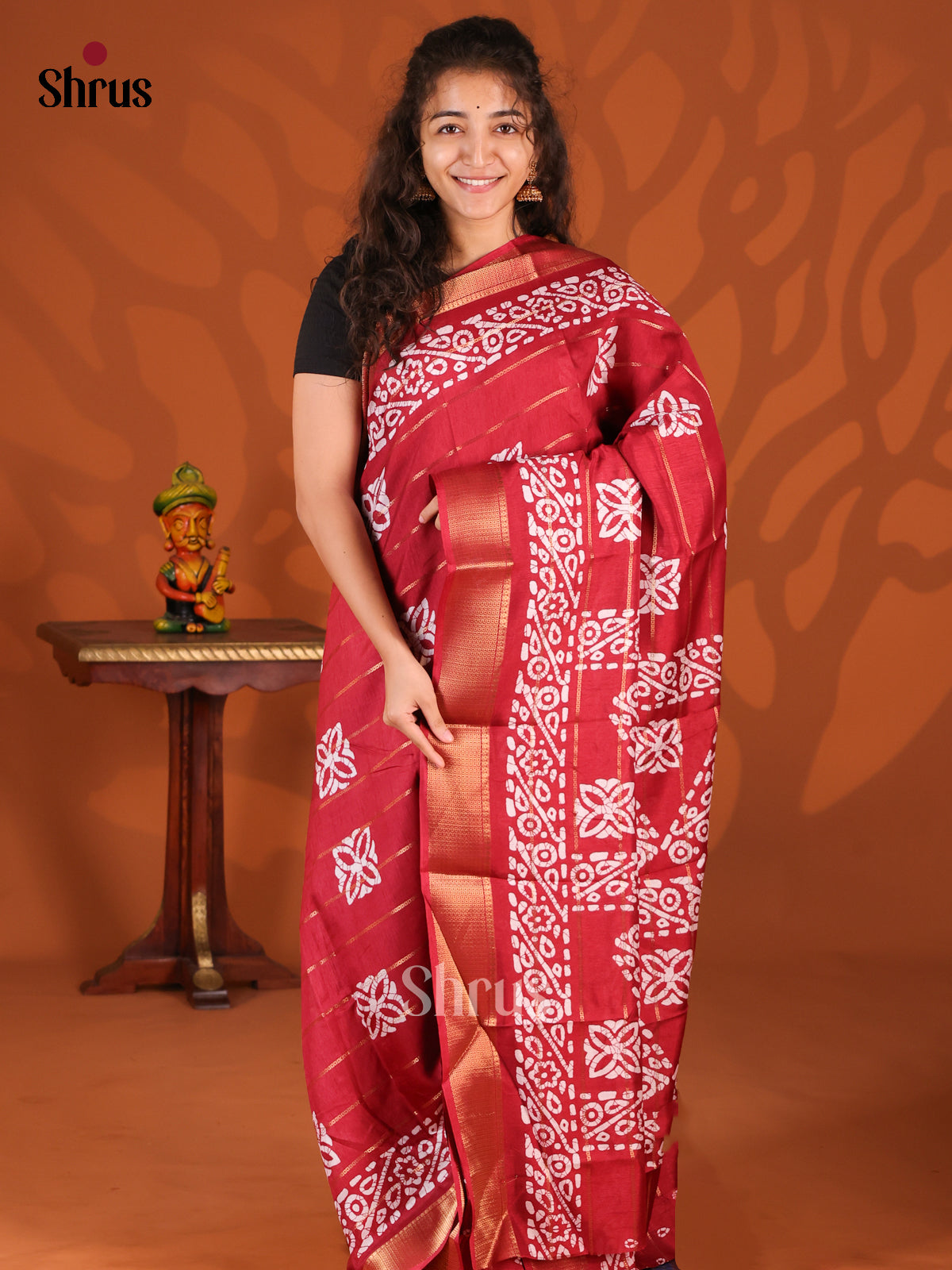 Maroon- Semi Crepe Saree - Shop on Shrus.com