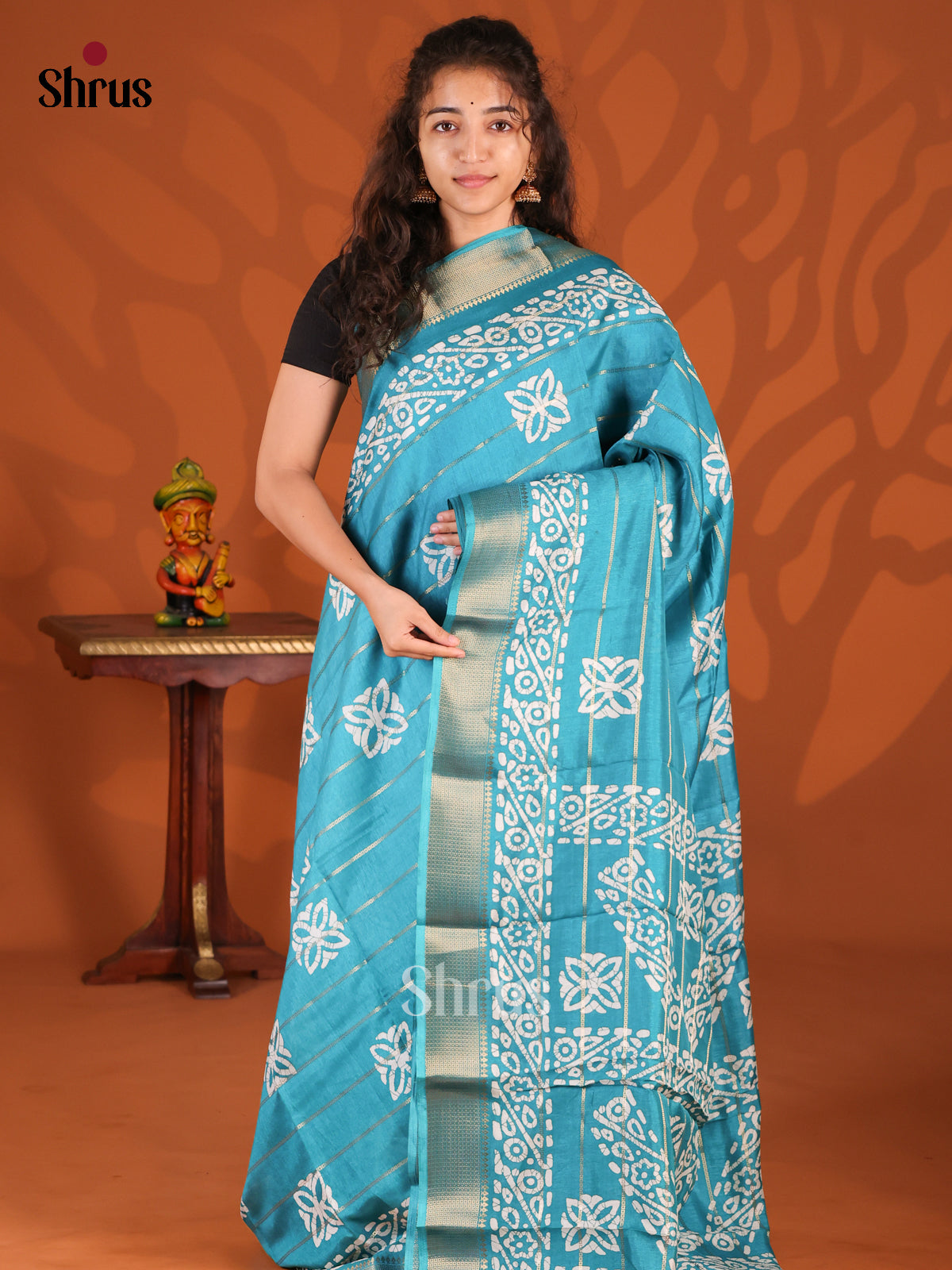 Sky Blue - Semi Crepe Saree - Shop on Shrus.com