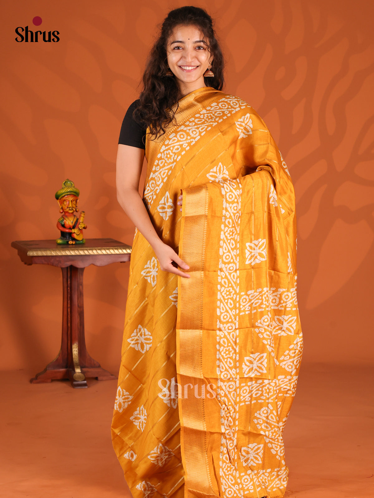 Mustard - Semi Crepe Saree - Shop on Shrus.com