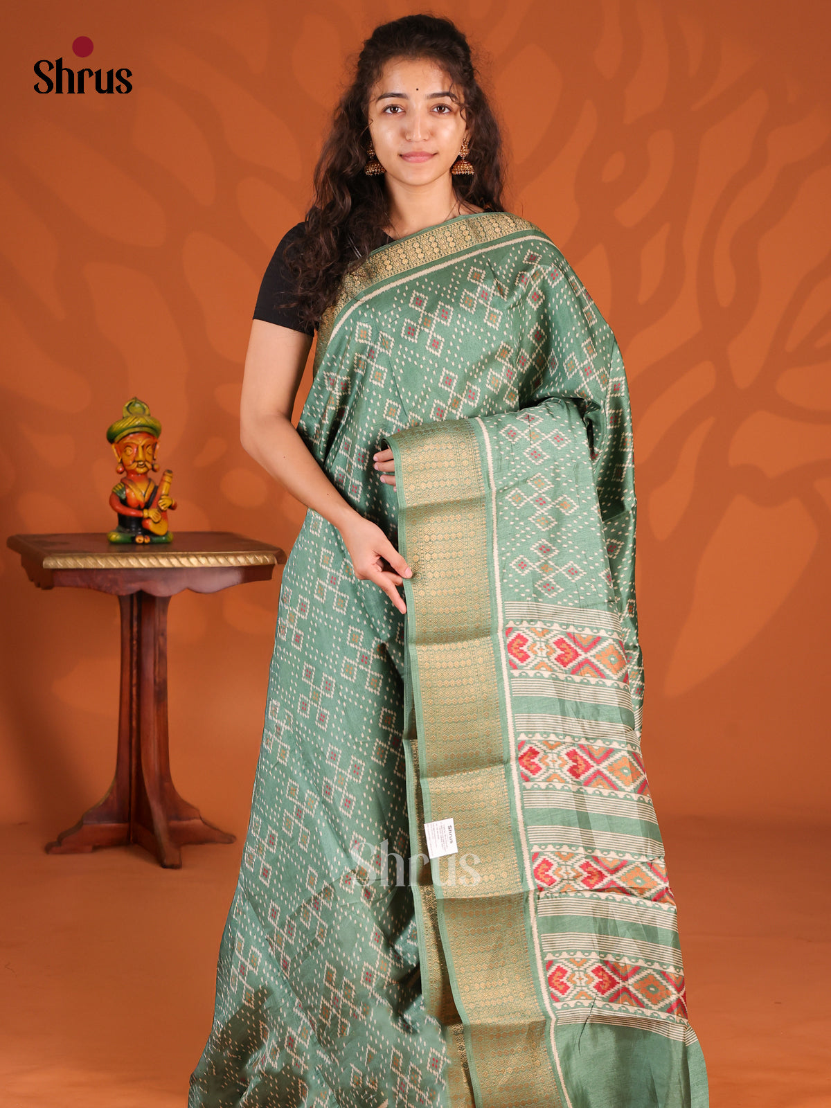 Green - Semi Crepe Saree - Shop on Shrus.com