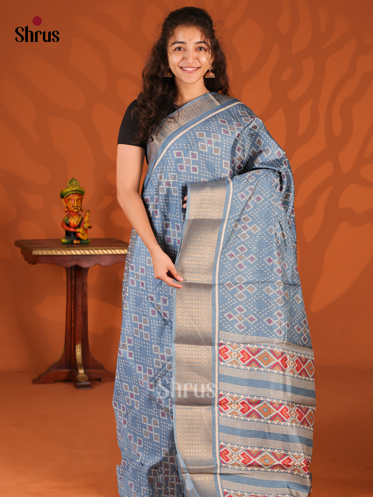 Lite Blue - Semi Crepe Saree - Shop on Shrus.com