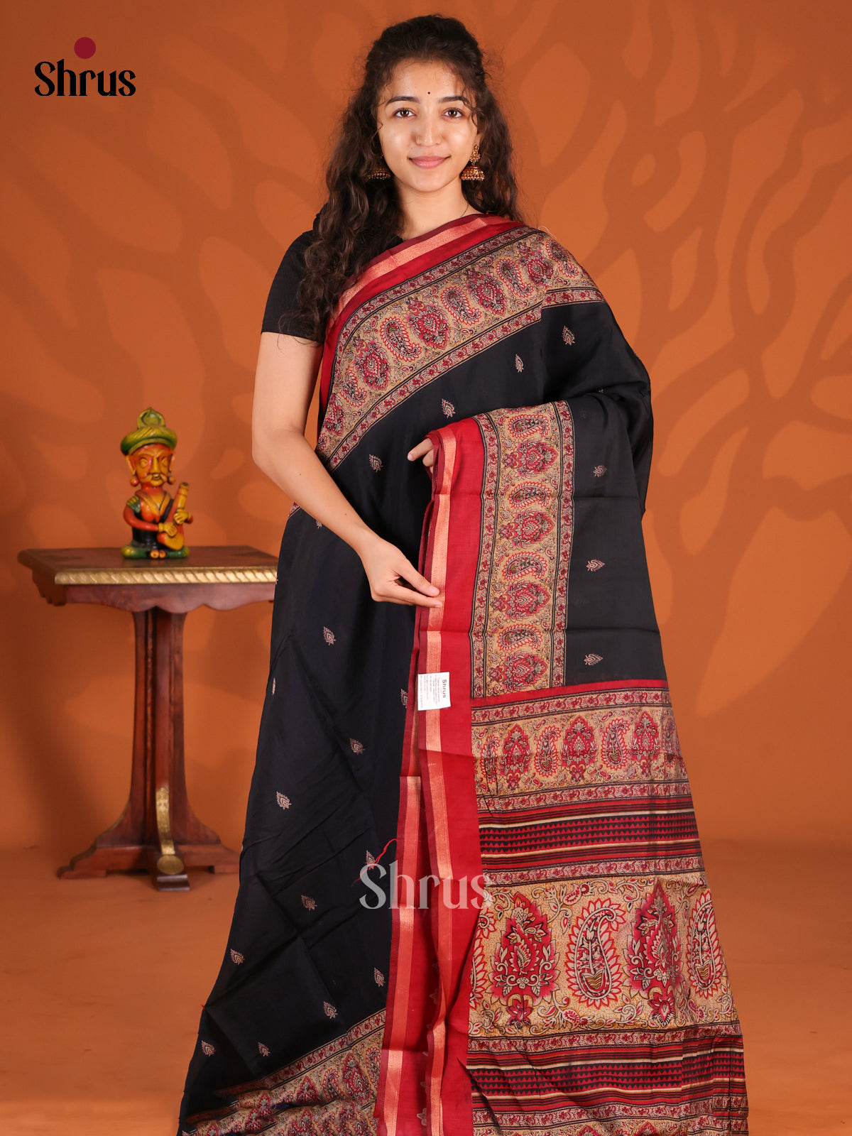 Black & Red - Semi Crepe Saree - Shop on Shrus.com