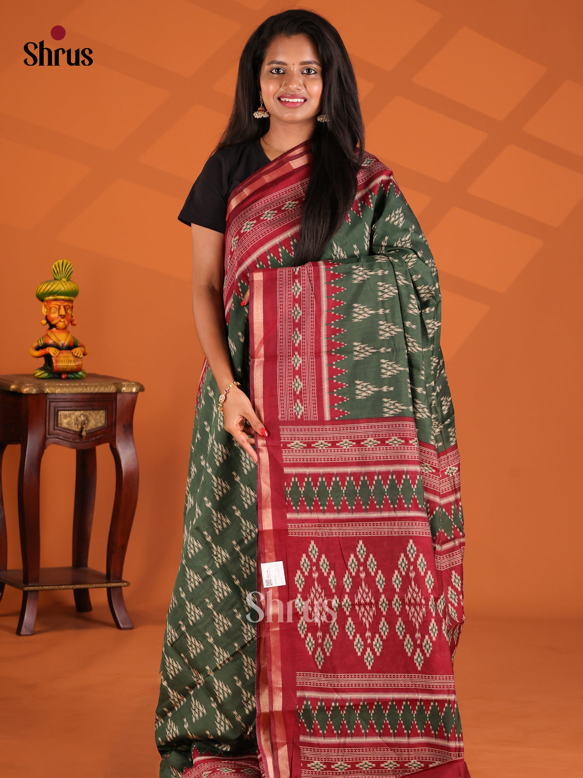 Green & Maroon - Semi Crepe Saree - Shop on Shrus.com