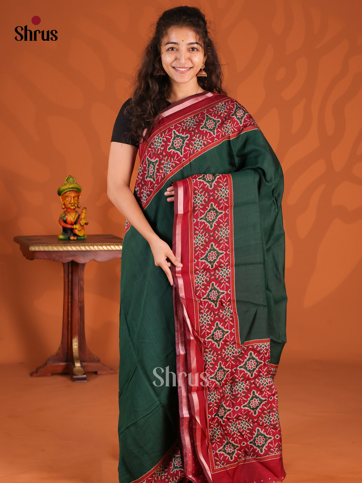 Green & Maroon - Semi Crepe Saree - Shop on Shrus.com