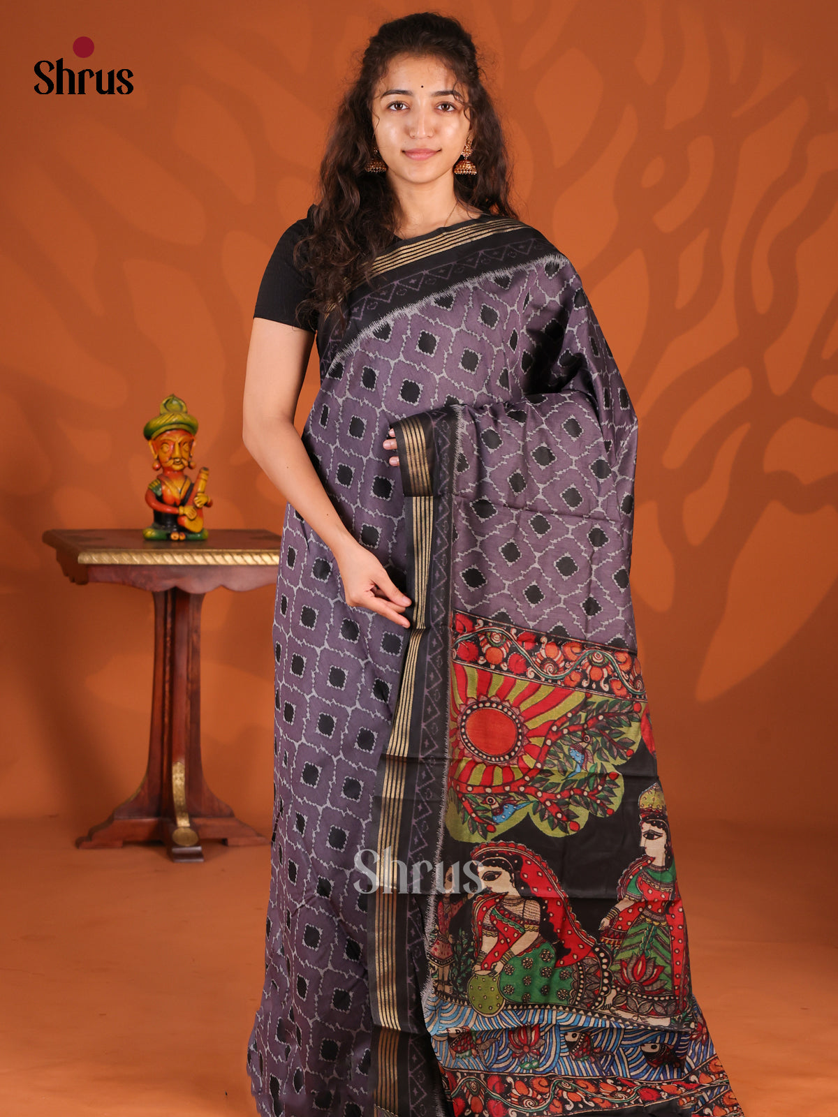 Lavender & Black - Semi Crepe Saree - Shop on Shrus.com