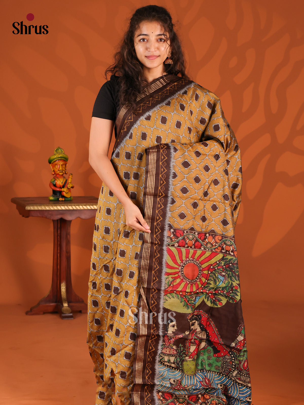 Beige & Brown - Semi Crepe Saree - Shop on Shrus.com