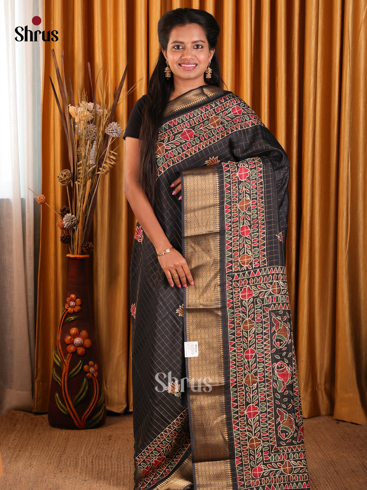 Black - Semi Crepe Saree - Shop on Shrus.com