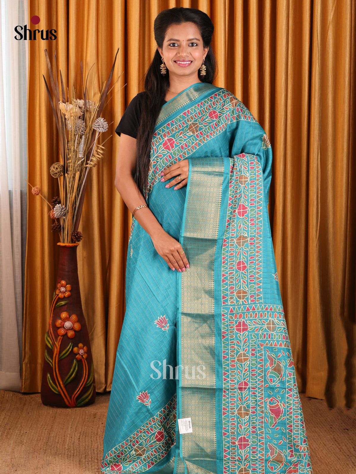 Rama Blue - Semi Crepe Saree - Shop on Shrus.com