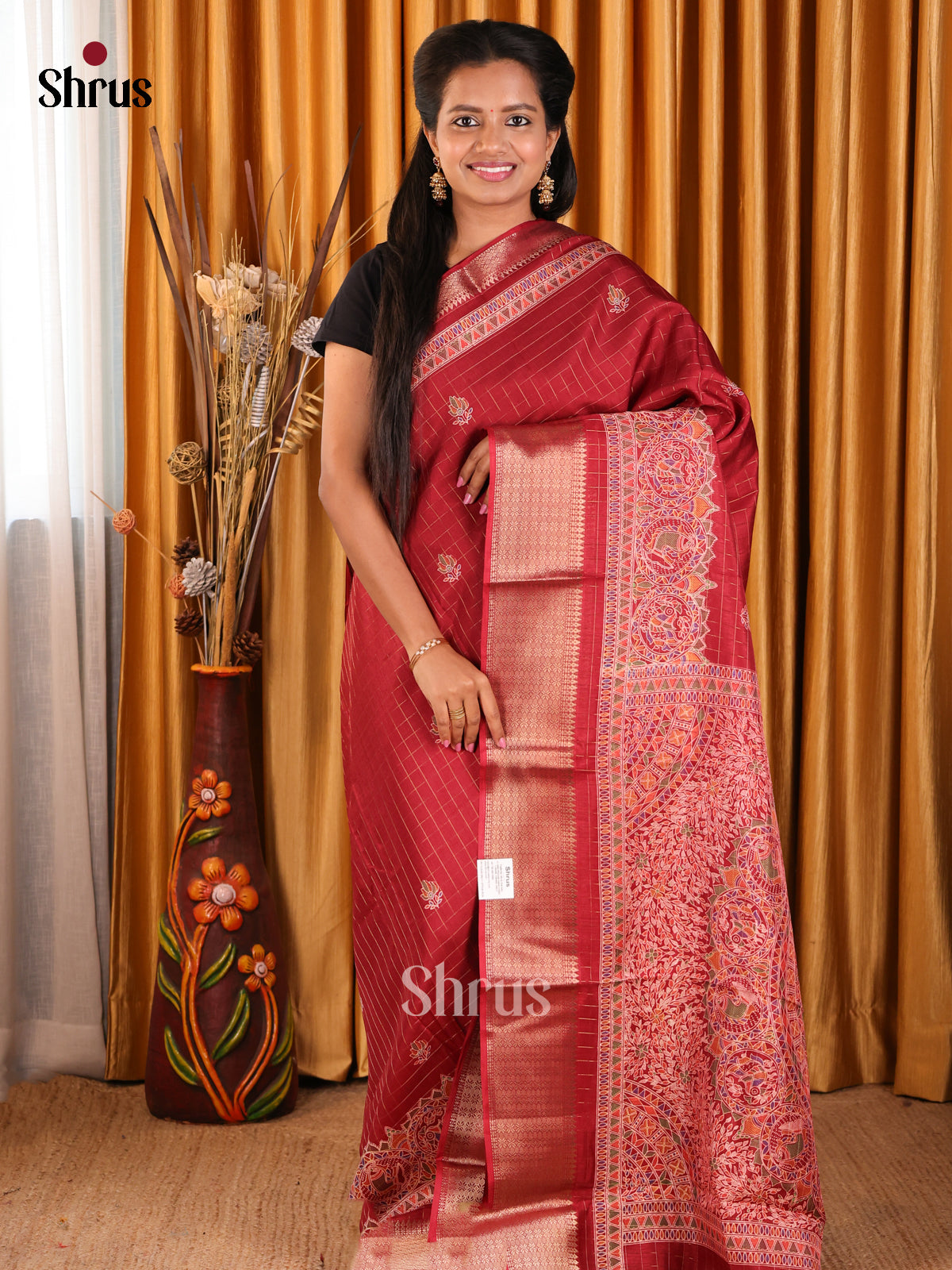 Maroon - Semi Crepe Saree - Shop on Shrus.com