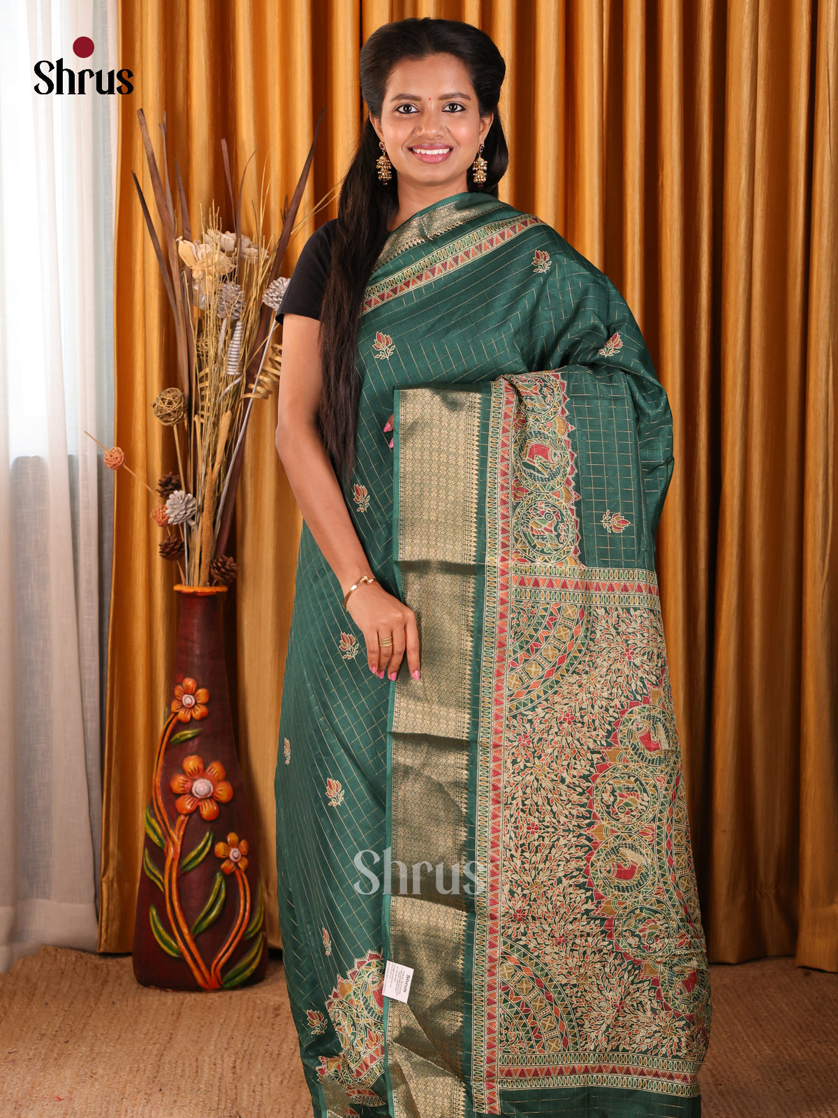 Green - Semi Crepe Saree - Shop on Shrus.com