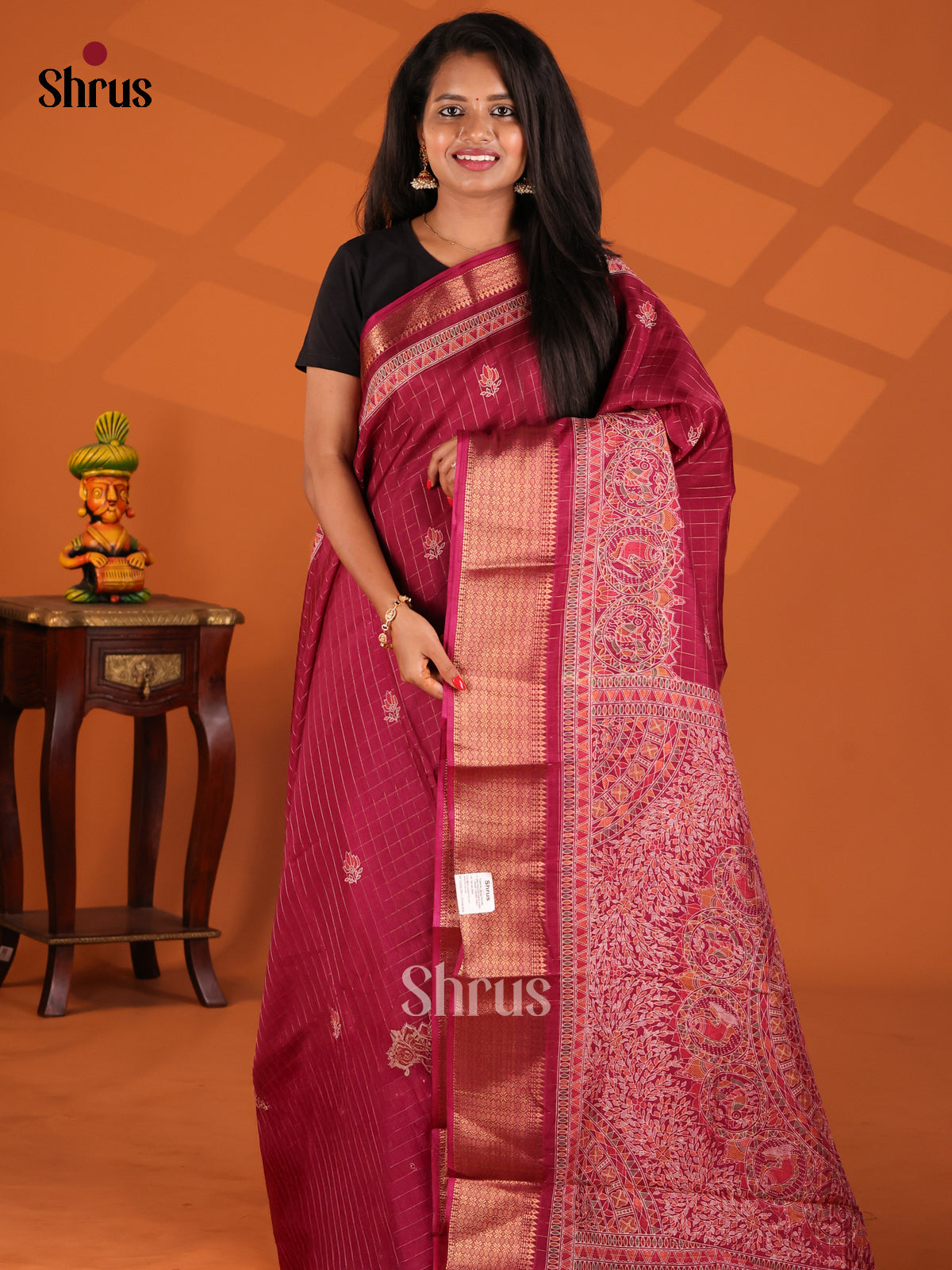 Maroon - Semi Crepe Saree - Shop on Shrus.com