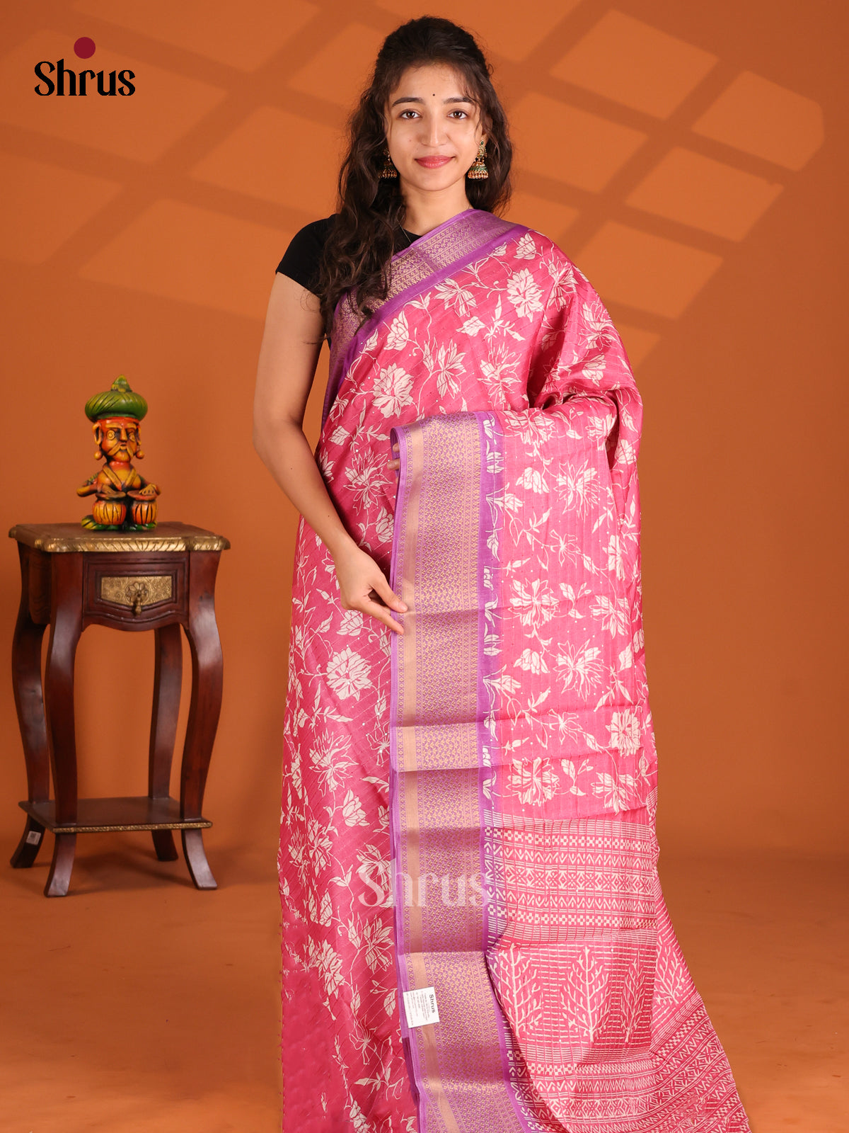 Pink & Purple - Semi Crepe Saree - Shop on Shrus.com