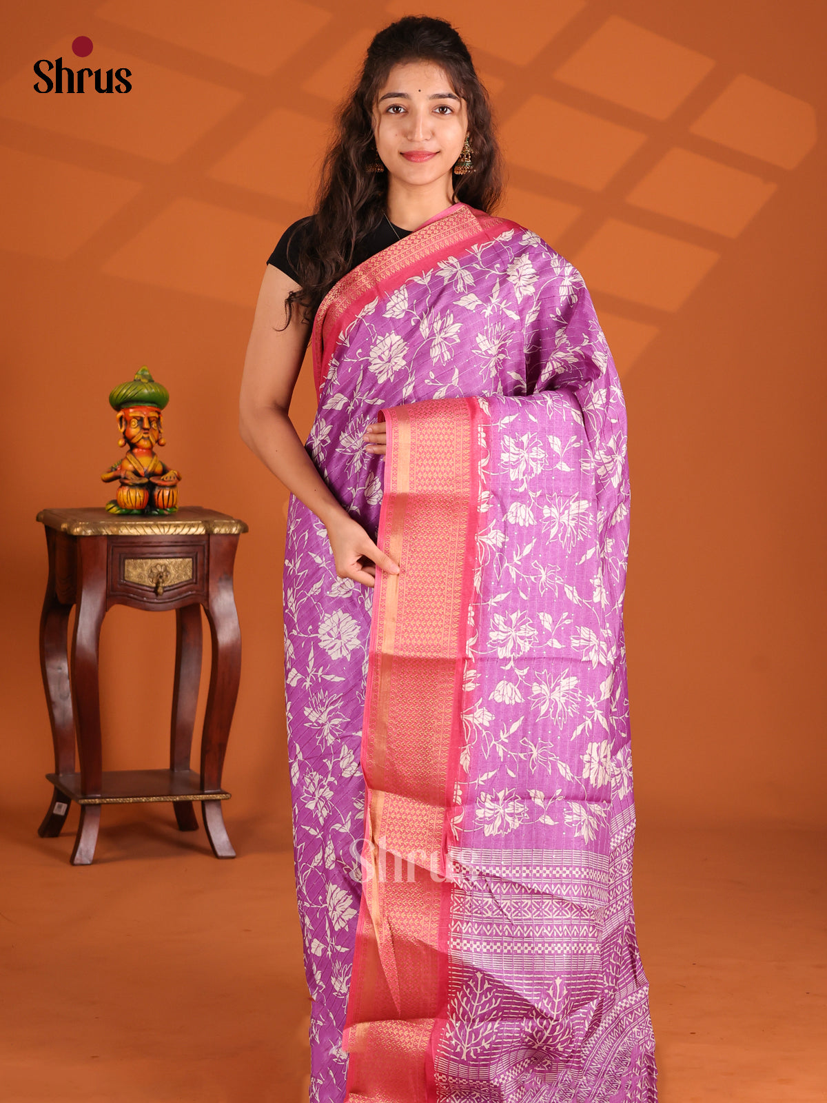 Purple & Pink - Semi Crepe Saree - Shop on Shrus.com