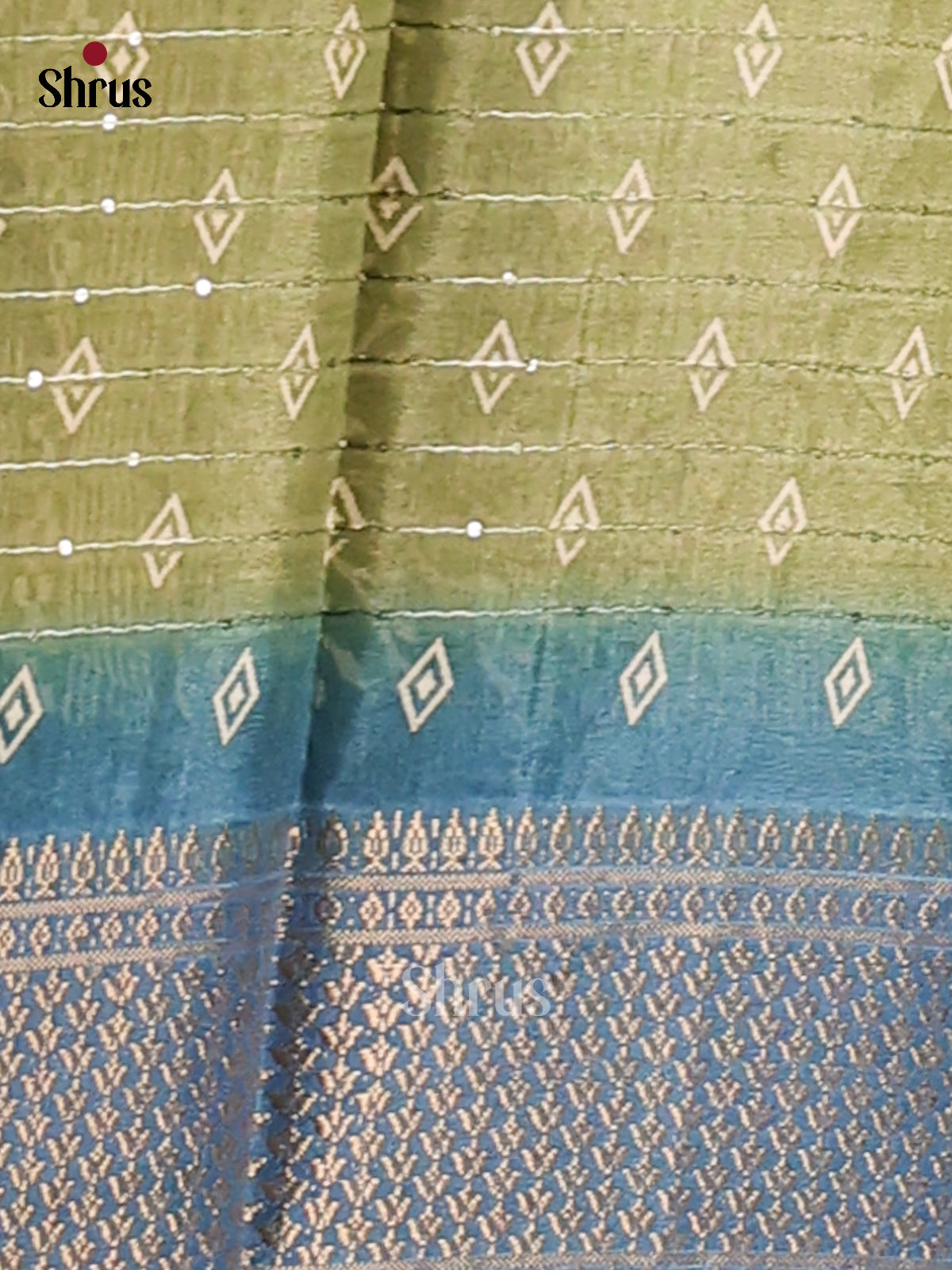 Mint Green & Blue - Semi Crepe Saree - Shop on Shrus.com
