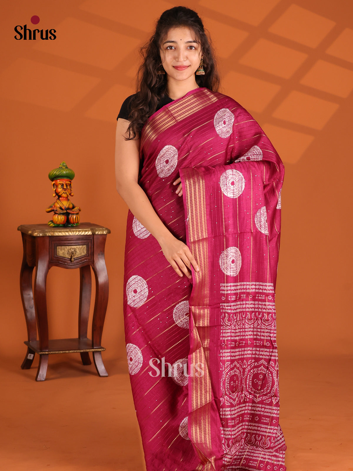 Maroon - Semi Crepe Saree - Shop on Shrus.com