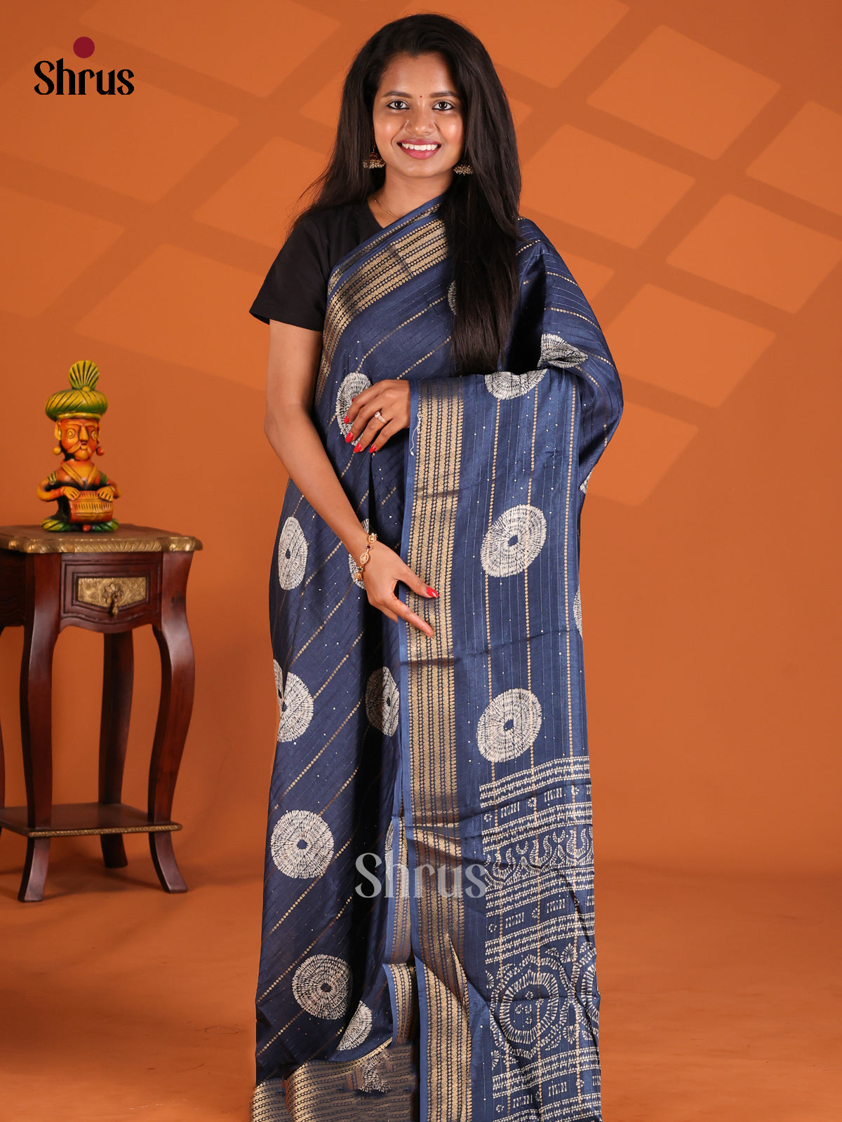 Blue - Semi Crepe Saree - Shop on Shrus.com