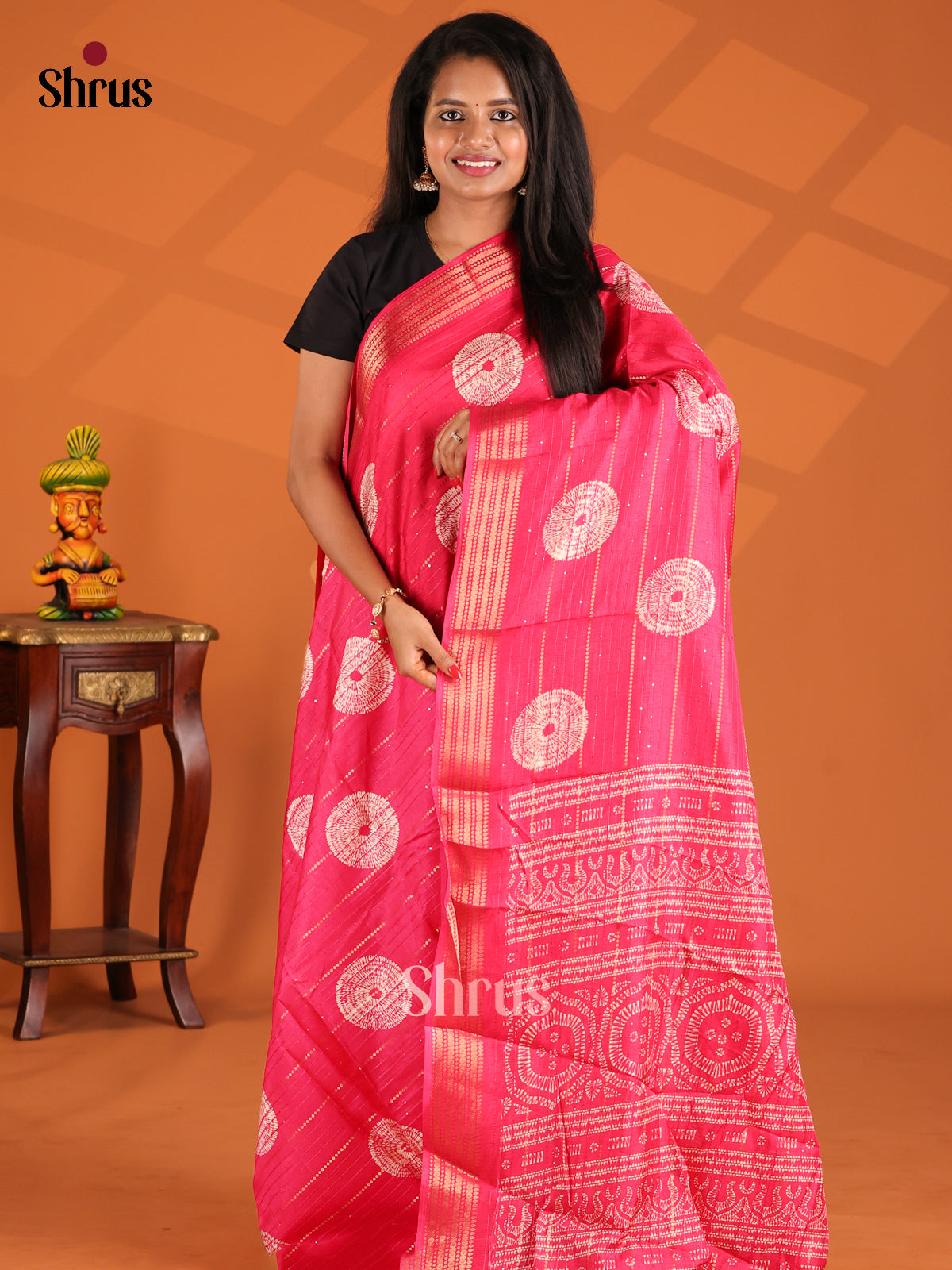 Pink - Semi Crepe Saree - Shop on Shrus.com