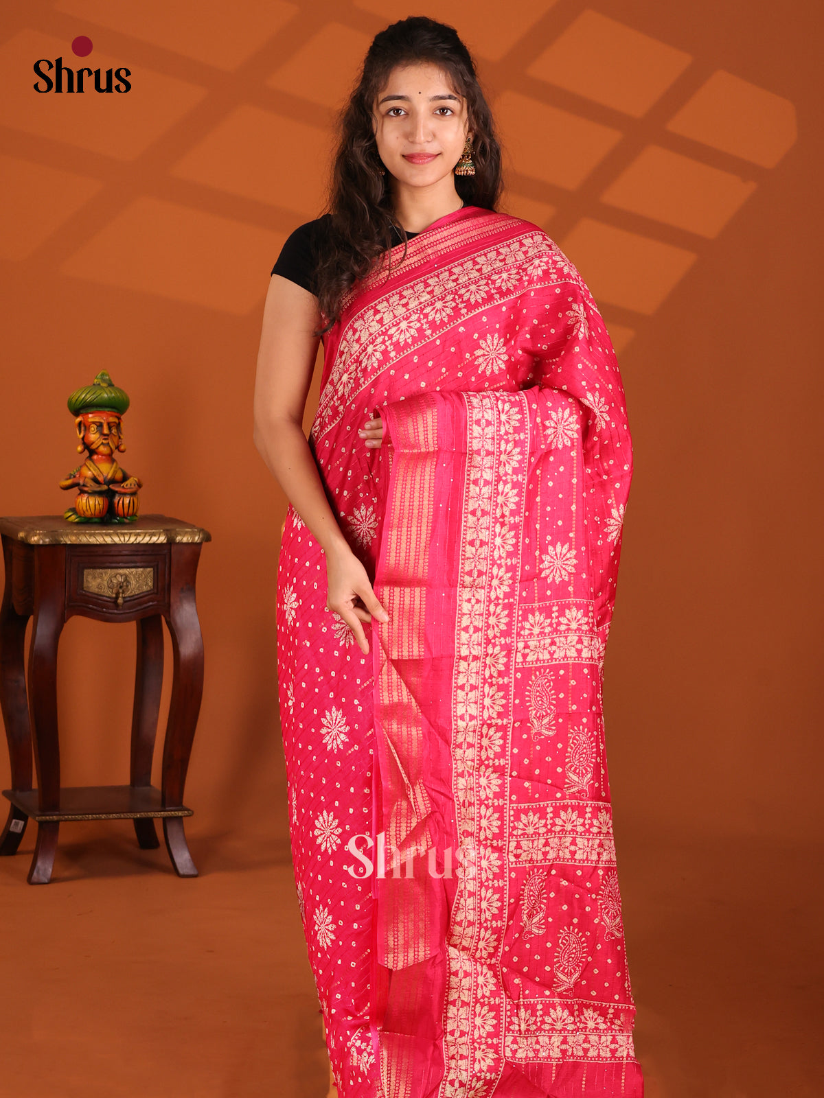 Pink- Semi Crepe Saree - Shop on Shrus.com