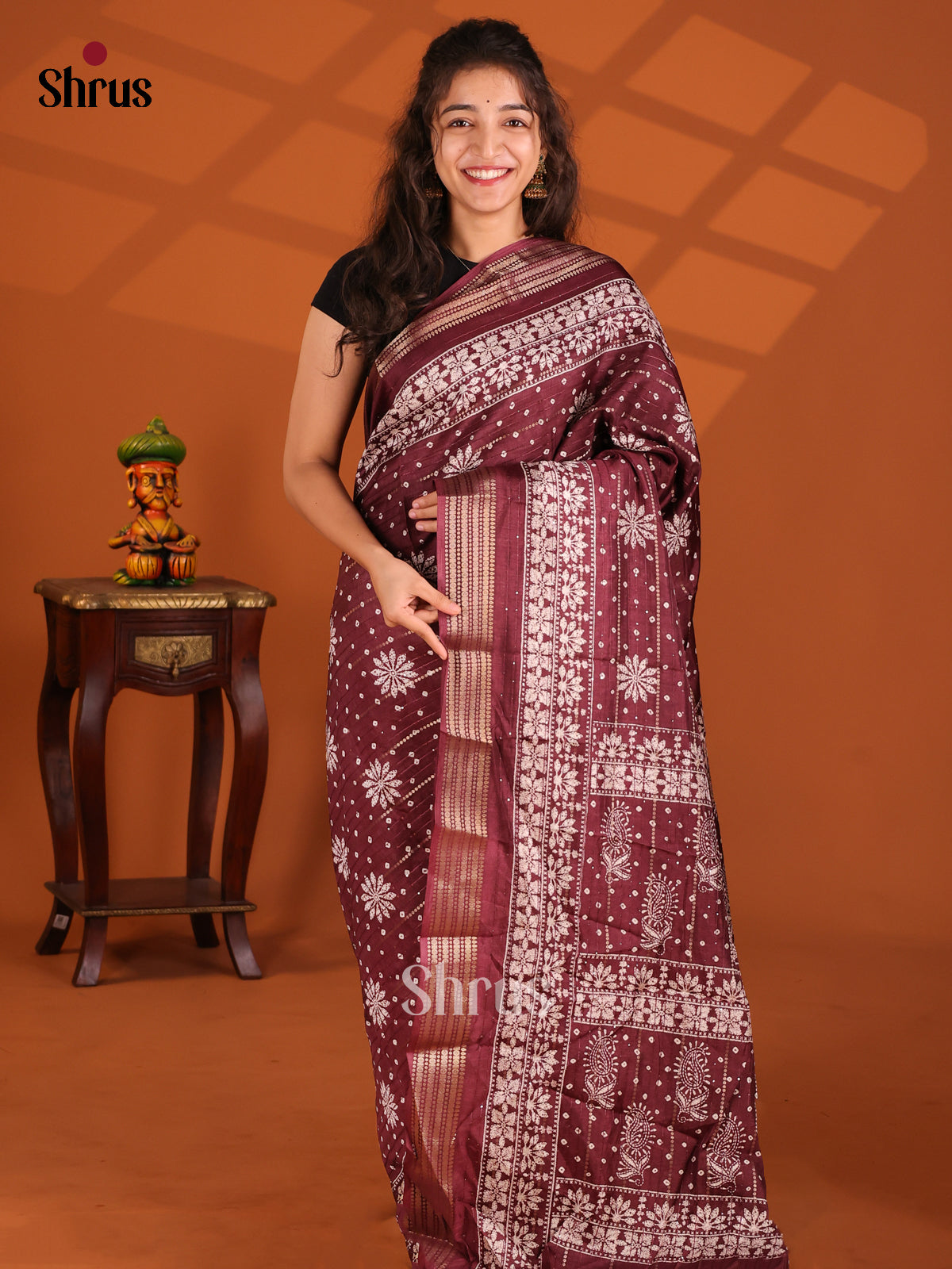 Brown - Semi Crepe Saree - Shop on Shrus.com
