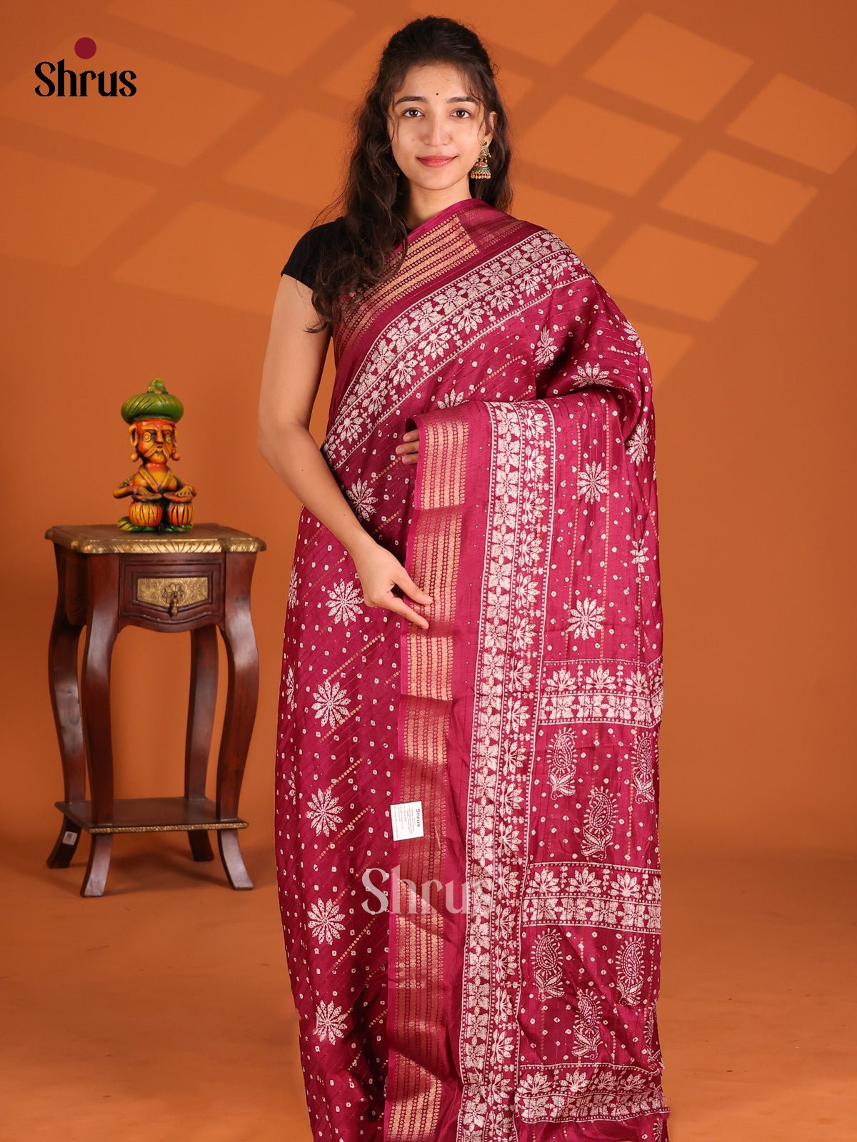 Maroon - Semi Crepe Saree - Shop on Shrus.com