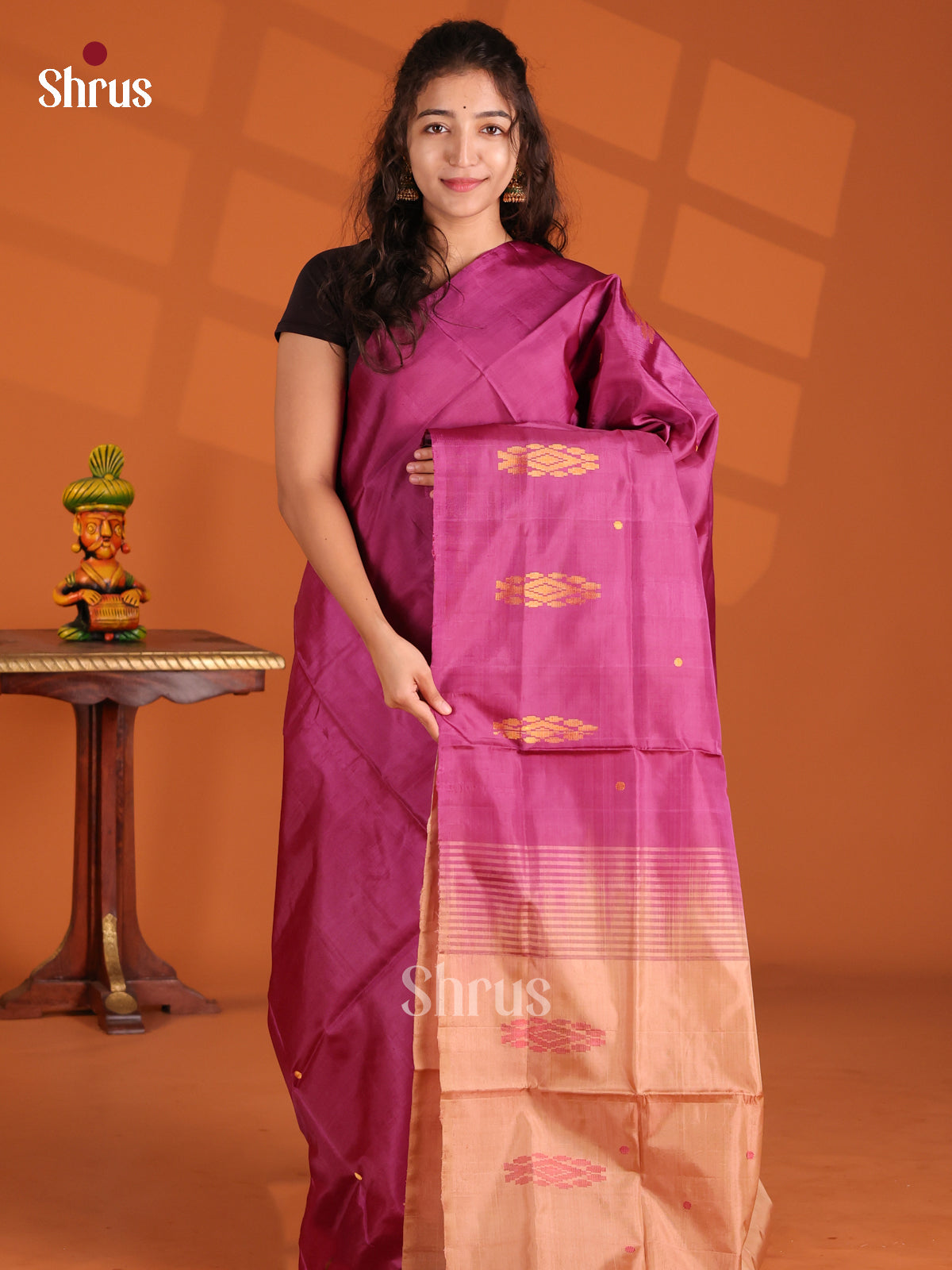Purple & Brown- Banana Pith Saree - Shop on Shrus.com