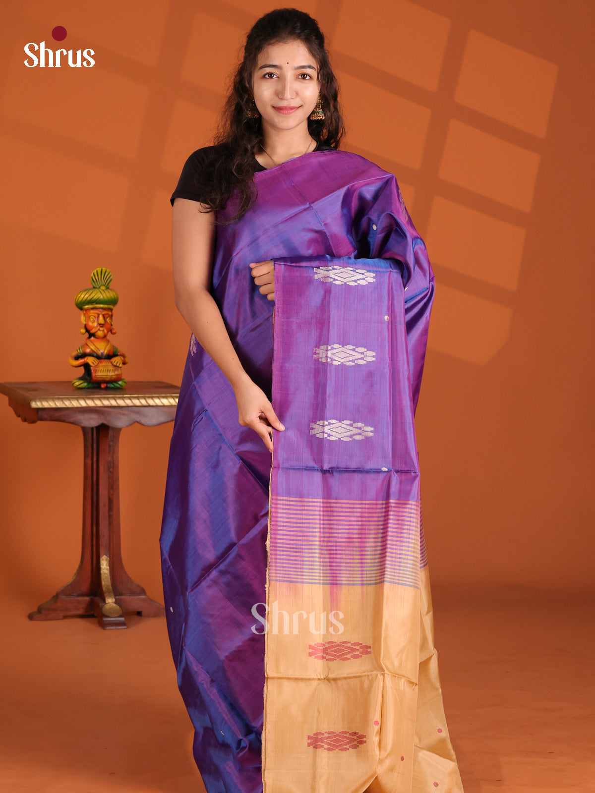 Violet & Beige - Banana Pith Saree - Shop on Shrus.com