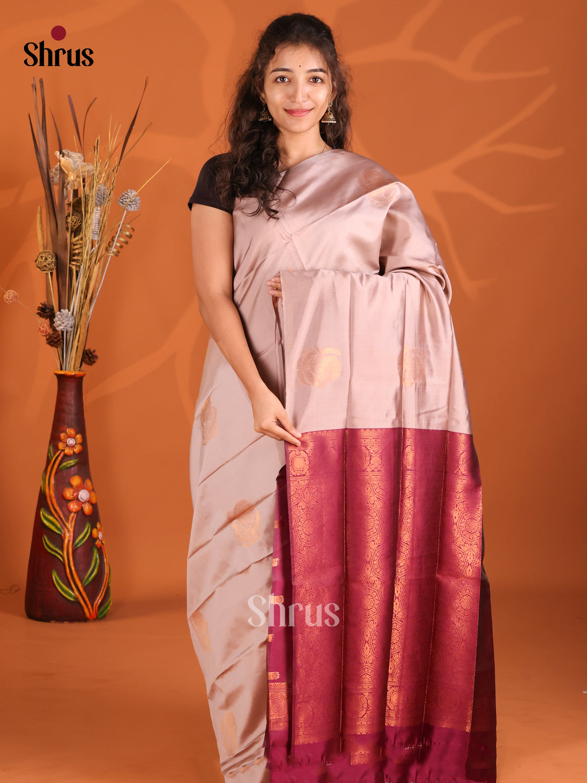 Mild Lavender & Maroon - Semi Softsilk Saree - Shop on Shrus.com