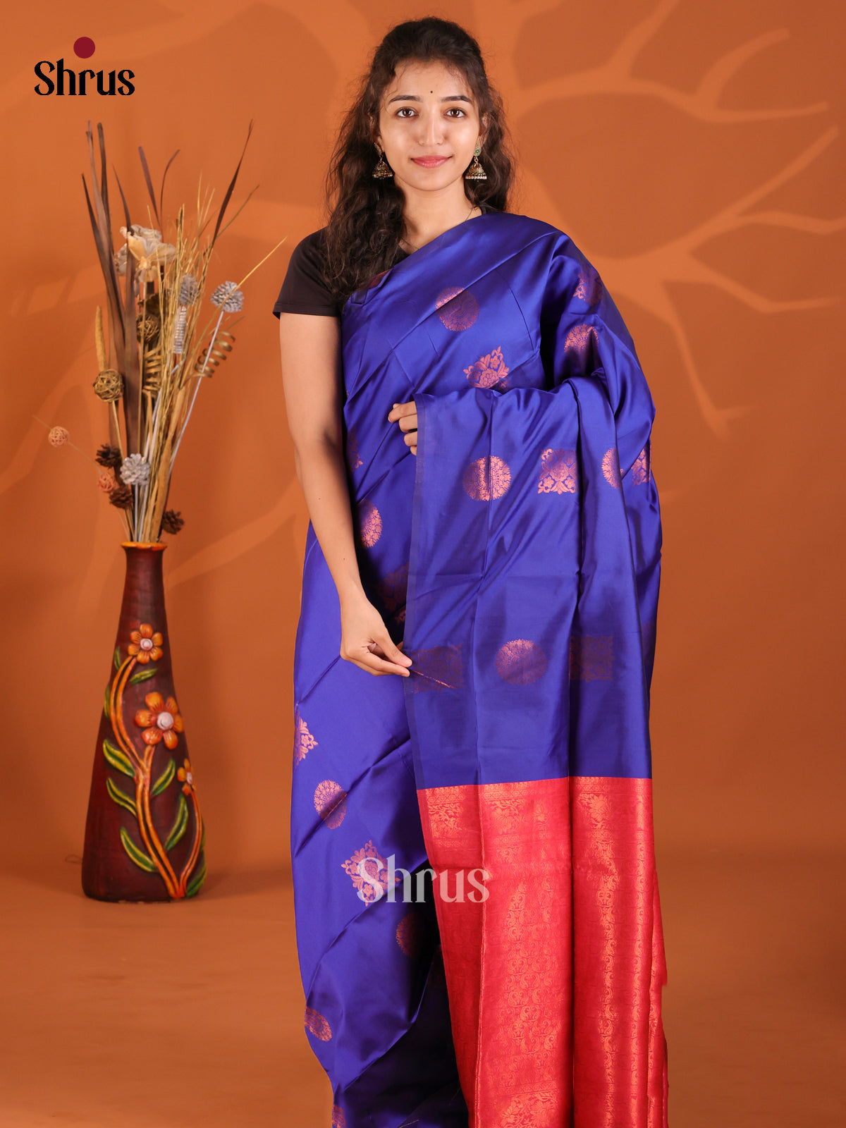 Blue & Maroon - Semi Softsilk Saree - Shop on Shrus.com