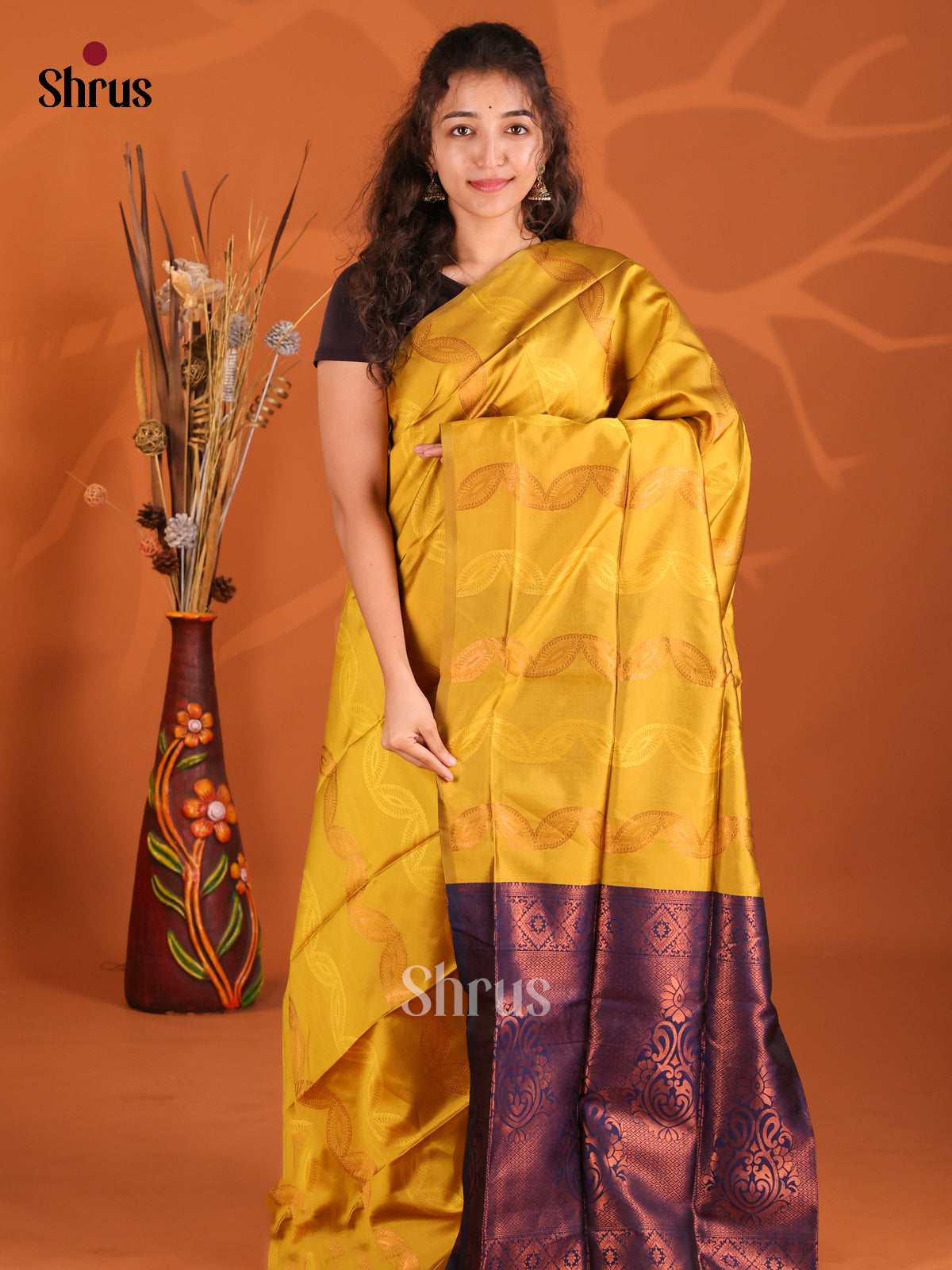 Mustardy Green & Blue- Semi Softsilk Saree - Shop on Shrus.com