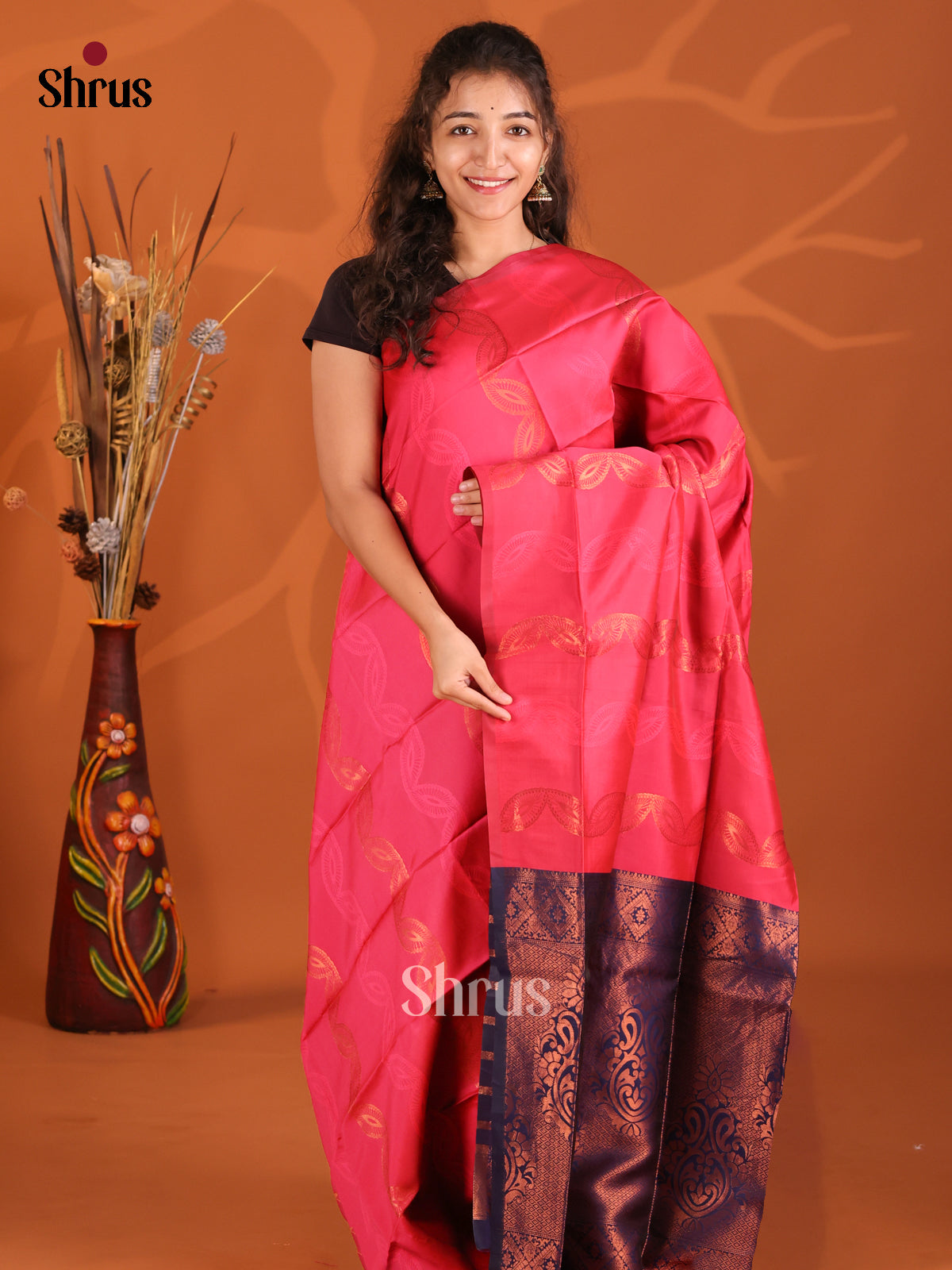 Pink & Blue - Semi Softsilk Saree - Shop on Shrus.com