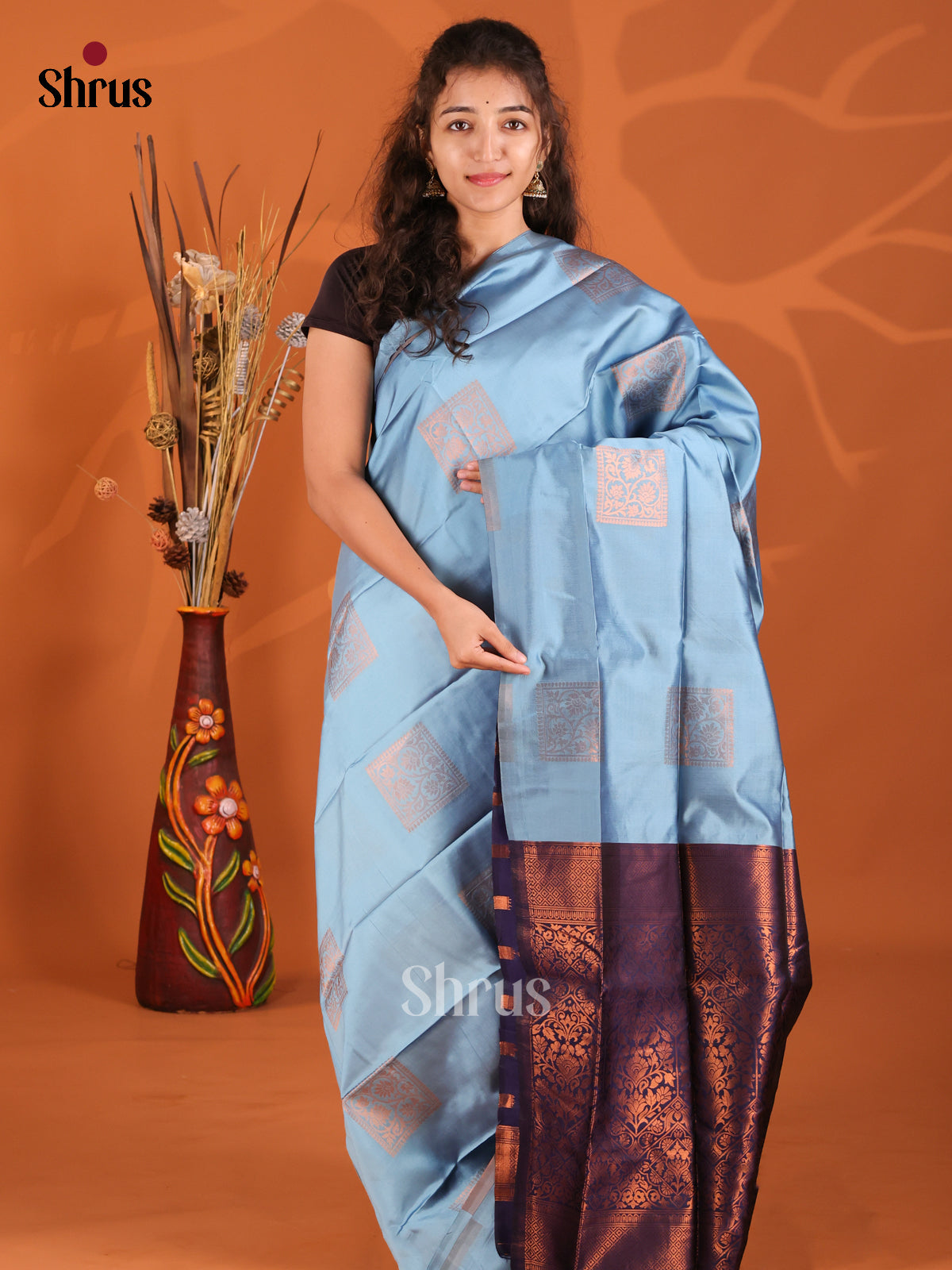 Pastel Blue & Blue - Semi Softsilk Saree - Shop on Shrus.com