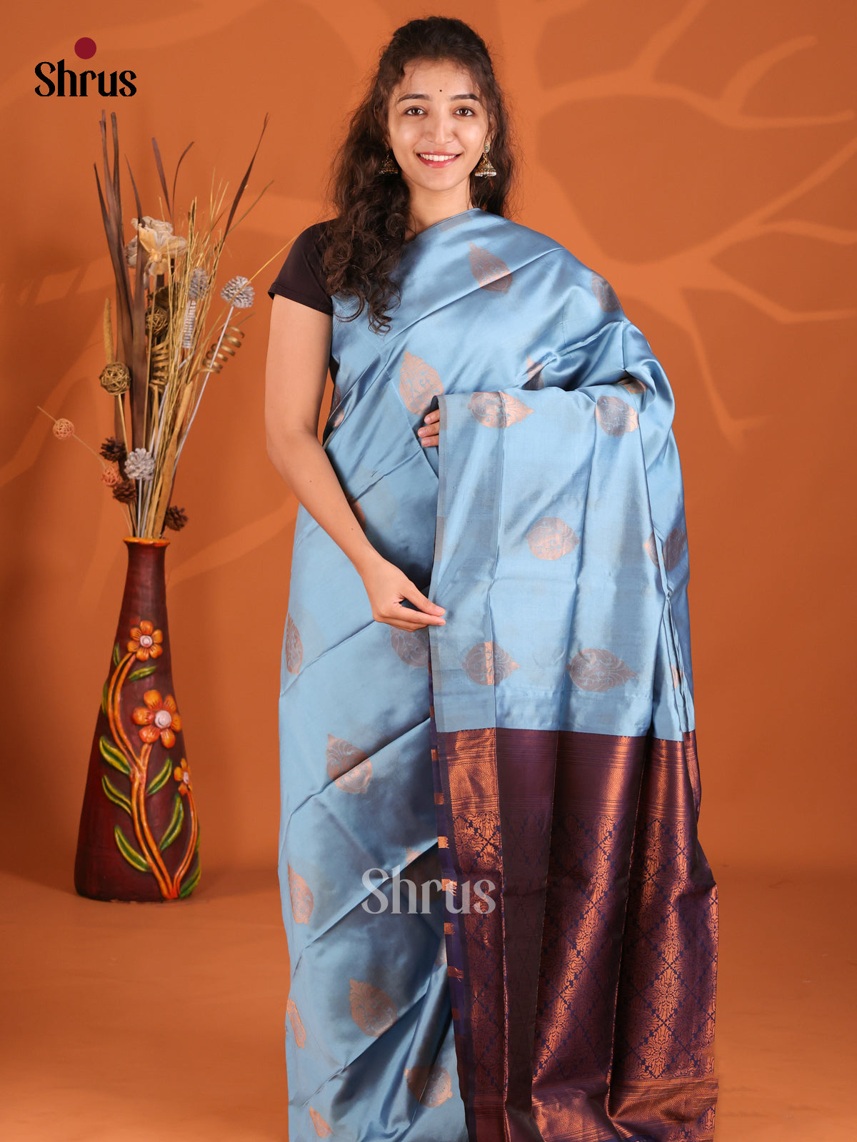 Pastel Blue & Blue - Semi Softsilk Saree - Shop on Shrus.com