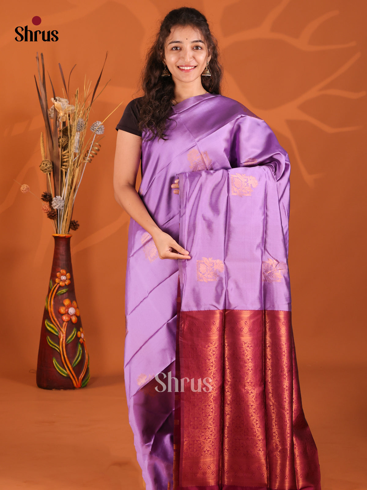 Lavender & Maroon- Semi Softsilk Saree - Shop on Shrus.com
