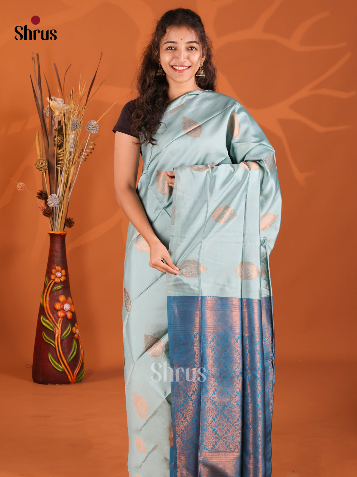 Pastel Blue & Blue - Semi Softsilk Saree - Shop on Shrus.com