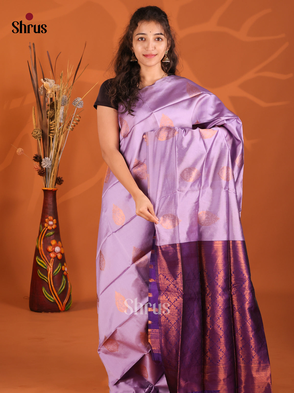 Lavender & Violet - Semi Softsilk Saree - Shop on Shrus.com